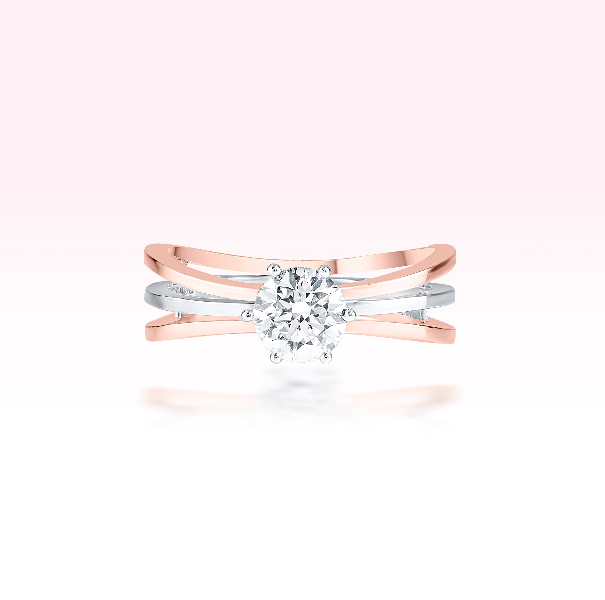14K Rose Gold White Gold Diamond Solitaire Ring - Thessia