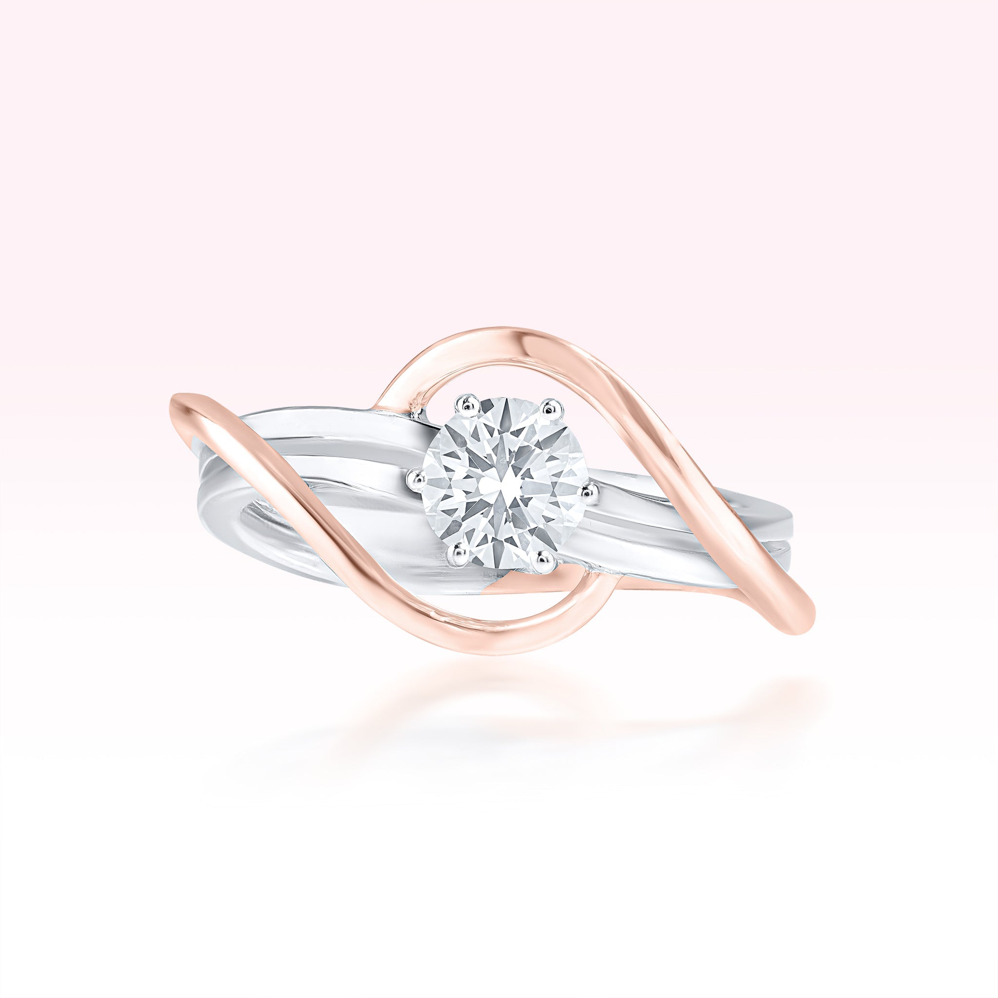 14K Rose Gold White Gold Diamond Solitaire Ring - Thessia