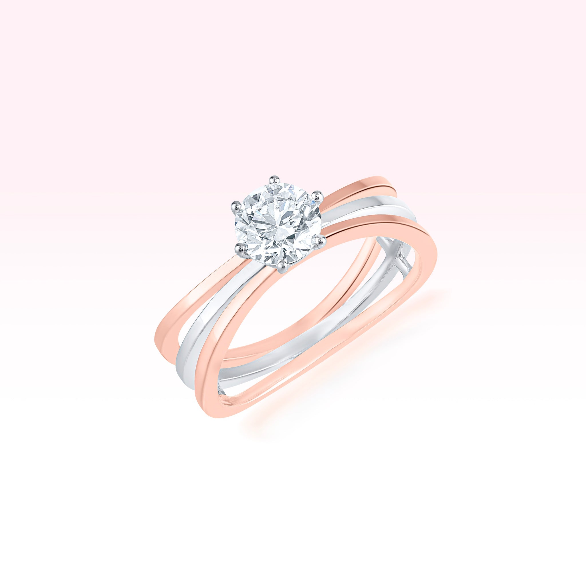 14K Rose Gold White Gold Diamond Solitaire Ring - Thessia