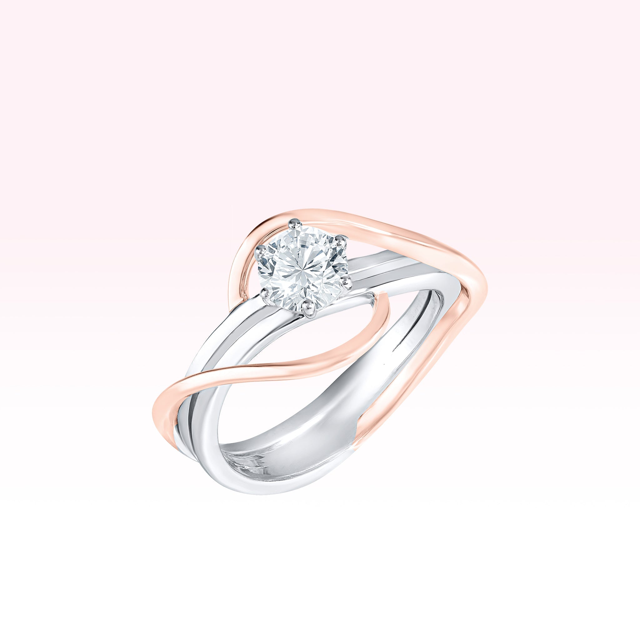 14K Rose Gold White Gold Diamond Solitaire Ring - Thessia