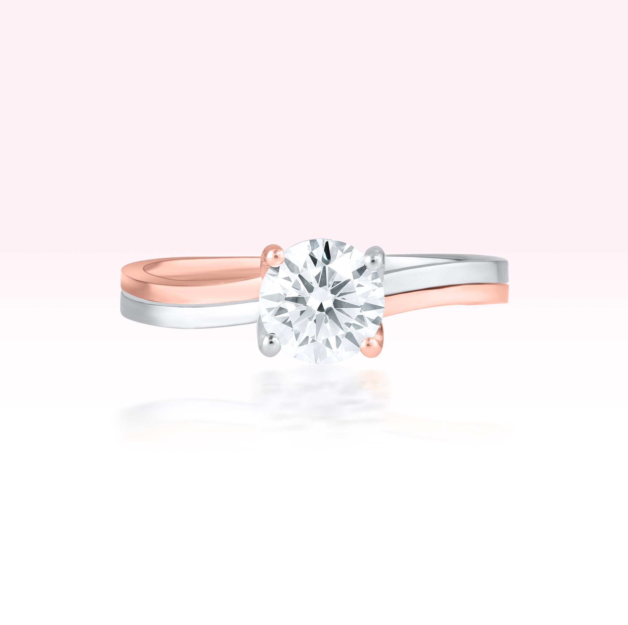 14K Rose Gold | White Gold Diamond Swirl Solitaire Ring - Thessia