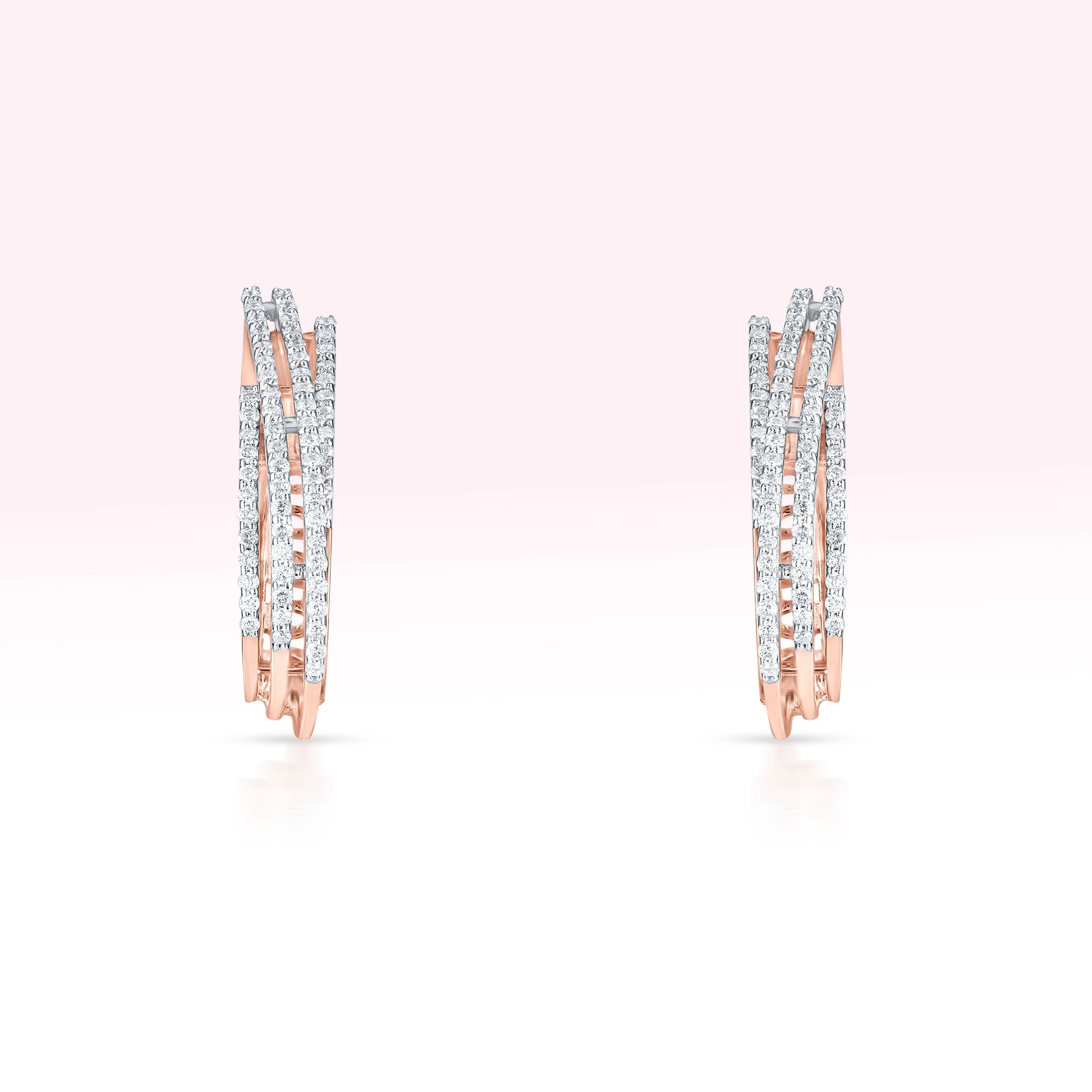 14K Rose Gold/ White Gold Four Line Diamond Hoop Earrings - Thessia