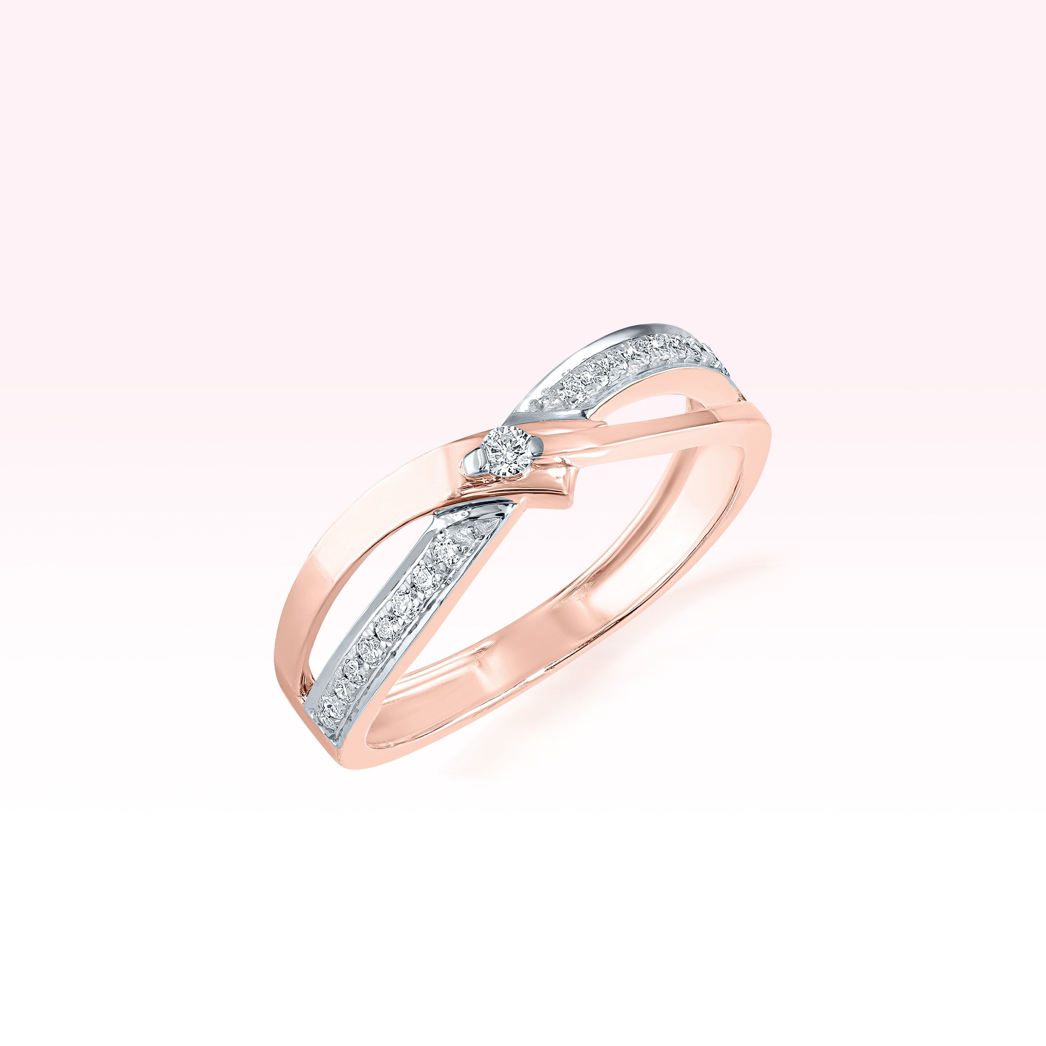 14K Rose Gold White Gold Single Line Diamond Twirl Ring - Thessia