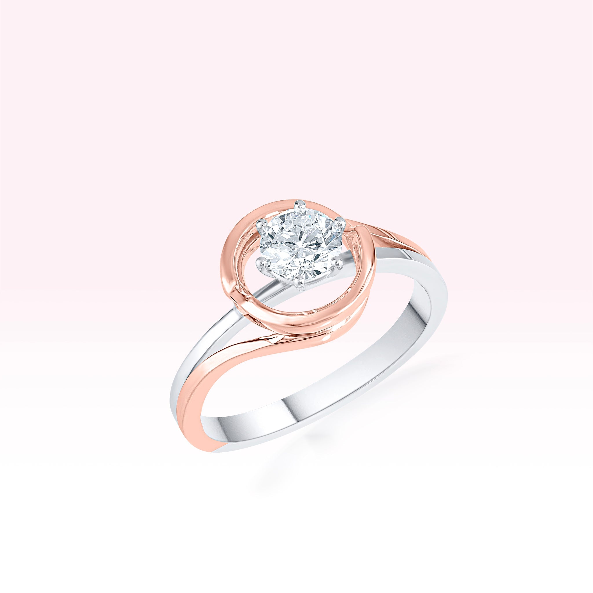 14K Rose Gold White Gold Solitaire Ring - Thessia