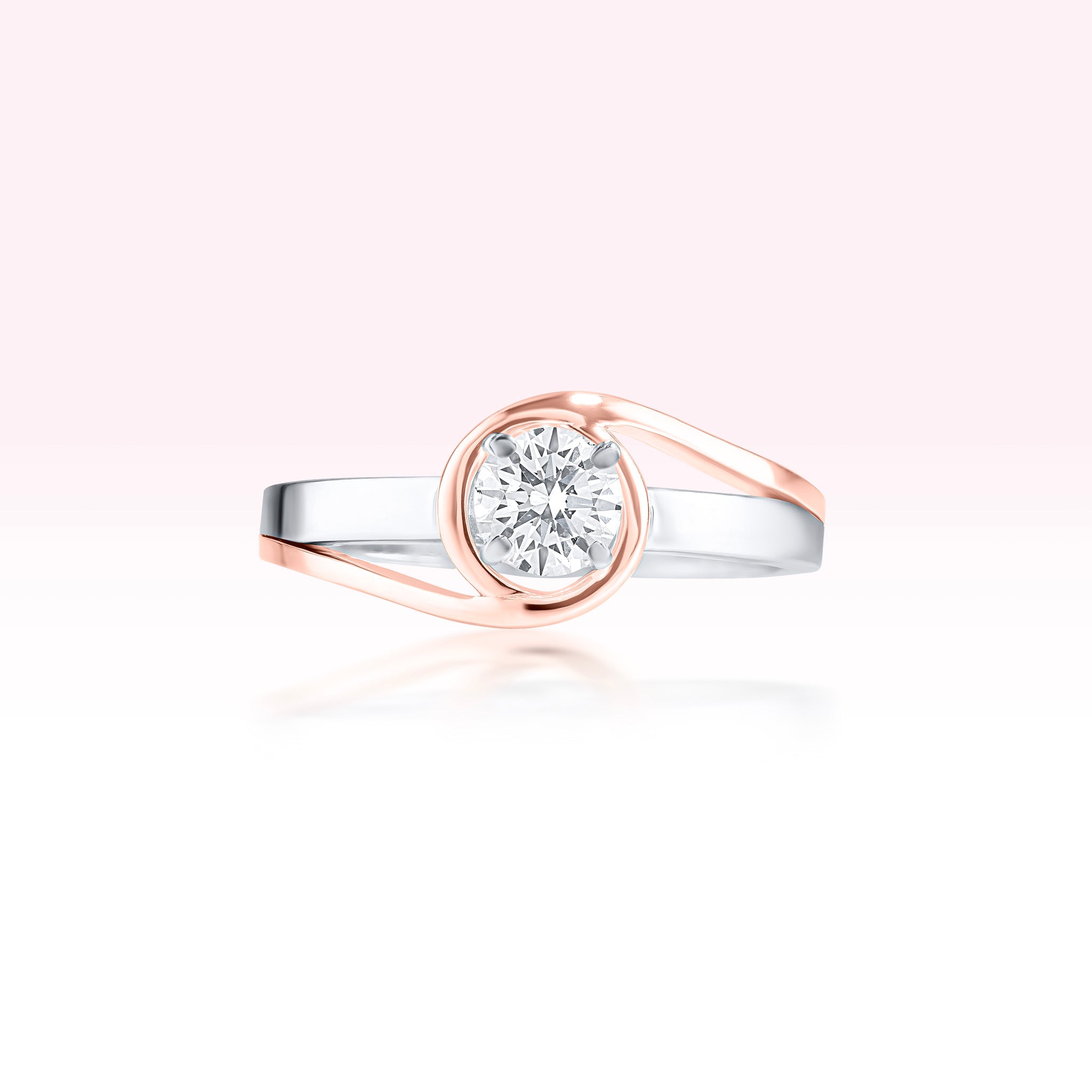14K Rose Gold White Gold Solitaire Ring - Thessia