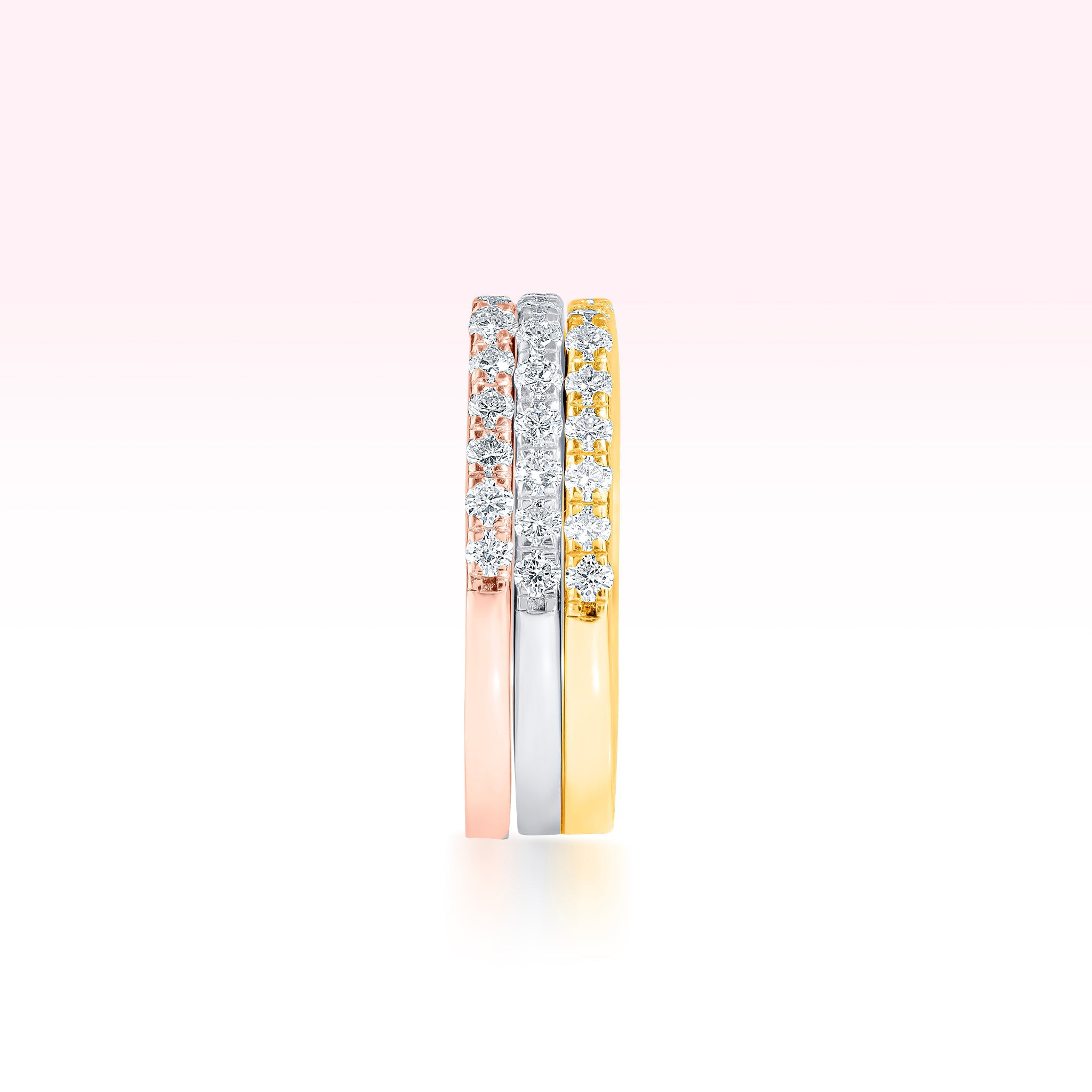 14K Rose Gold White Gold Yellow Gold Three Line Diamond Ring - Thessia