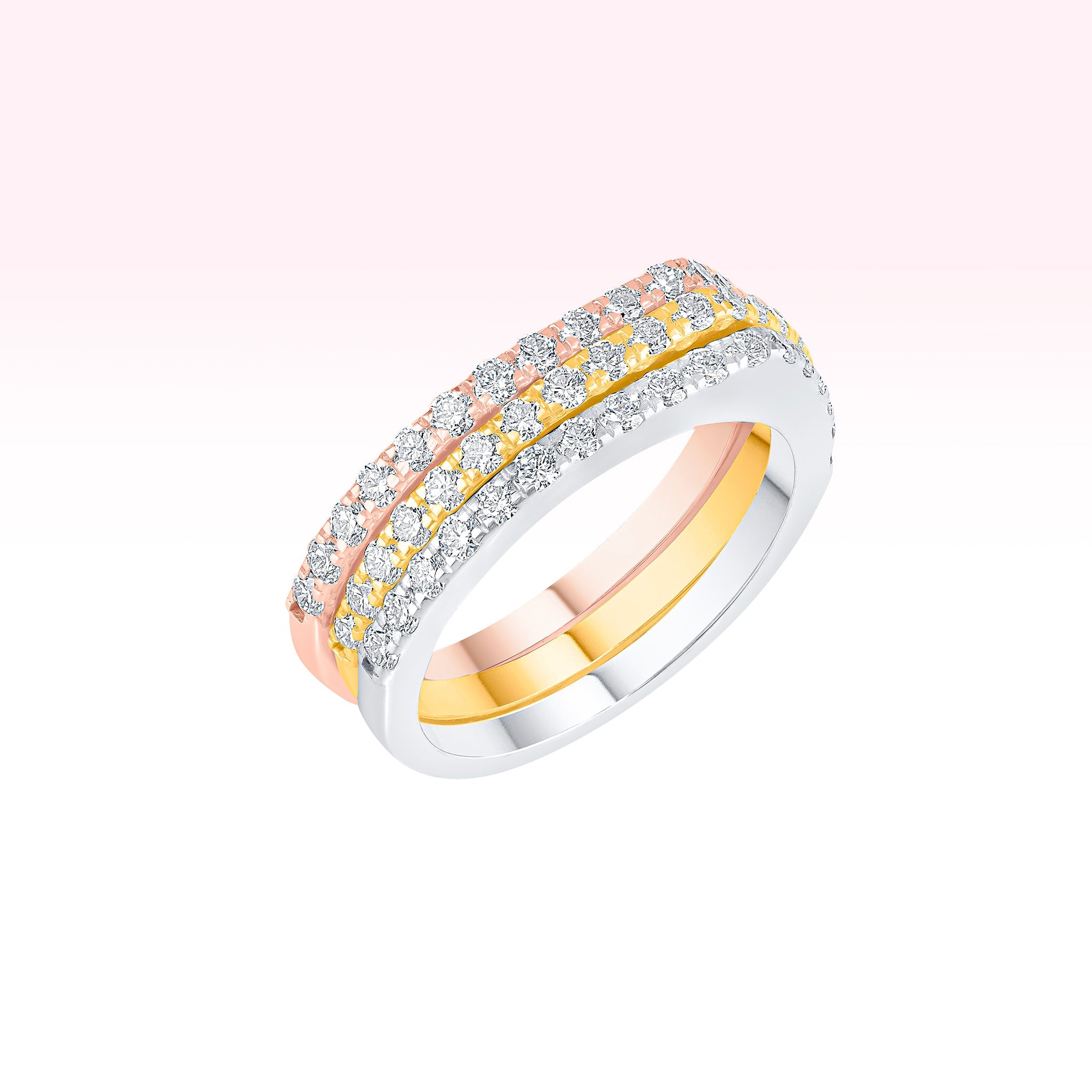14K Rose Gold White Gold Yellow Gold Three Line Diamond Ring - Thessia