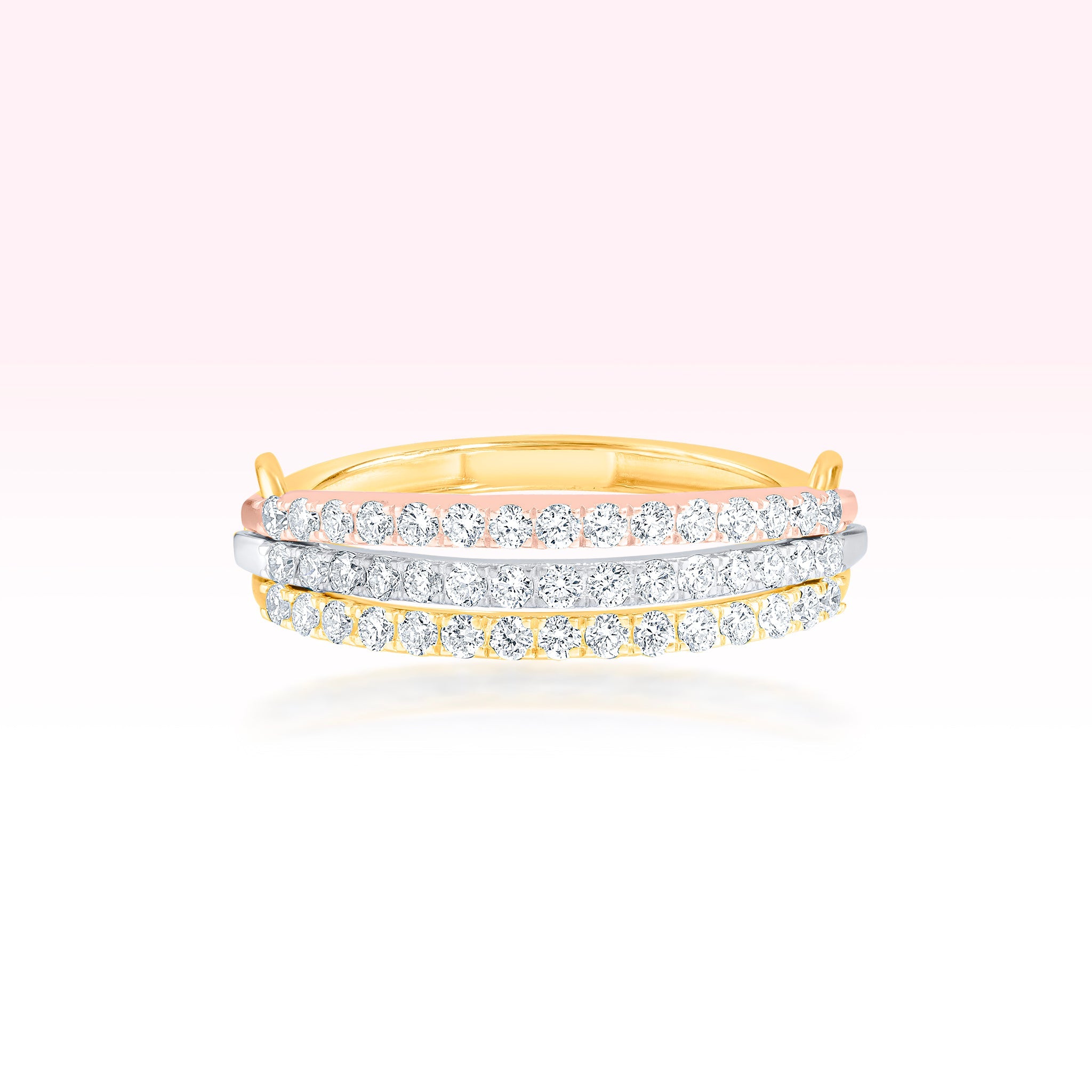 14K Rose Gold Yellow Gold White Gold Three Line Diamond Ring - Thessia