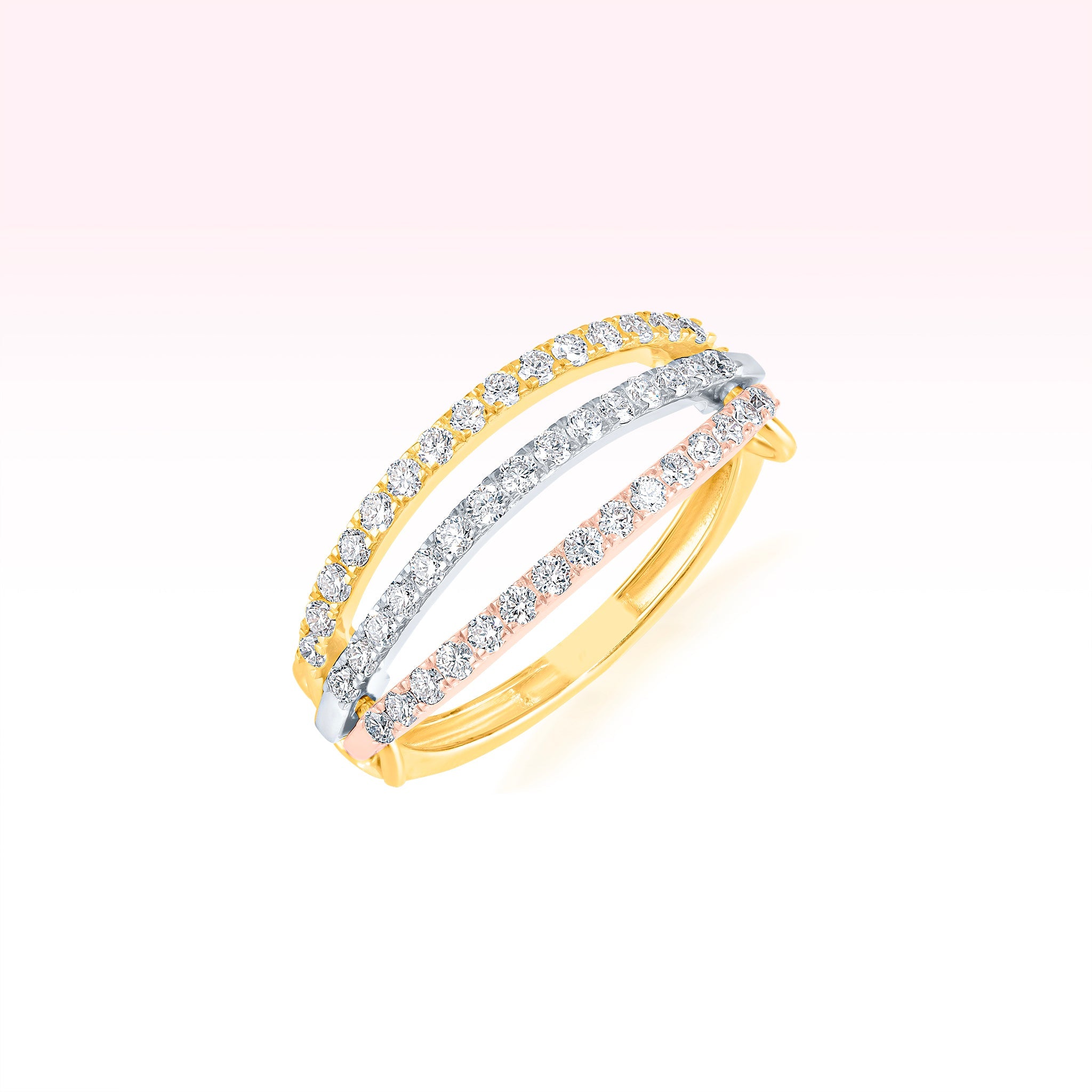14K Rose Gold Yellow Gold White Gold Three Line Diamond Ring - Thessia