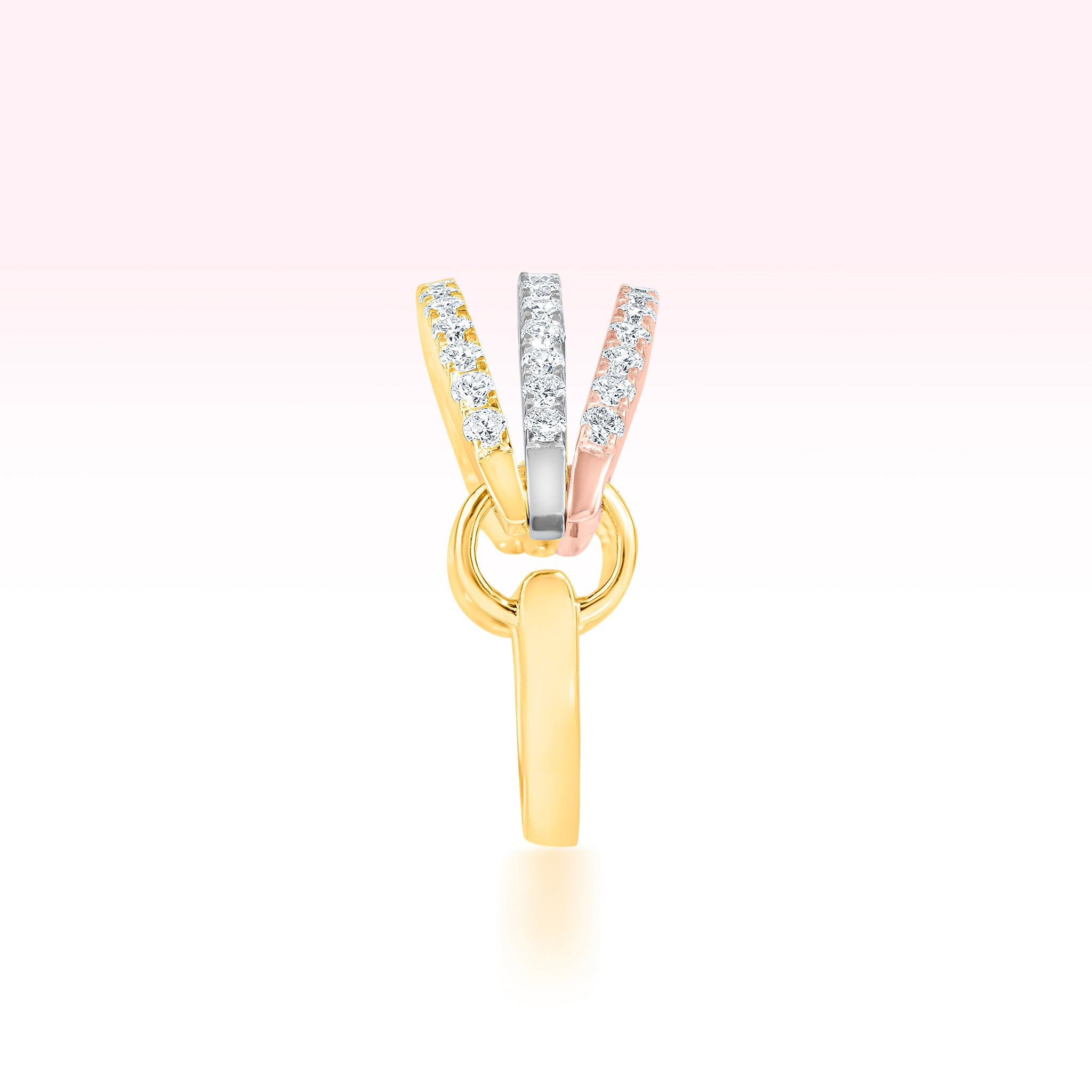 14K Rose Gold Yellow Gold White Gold Three Line Diamond Ring - Thessia