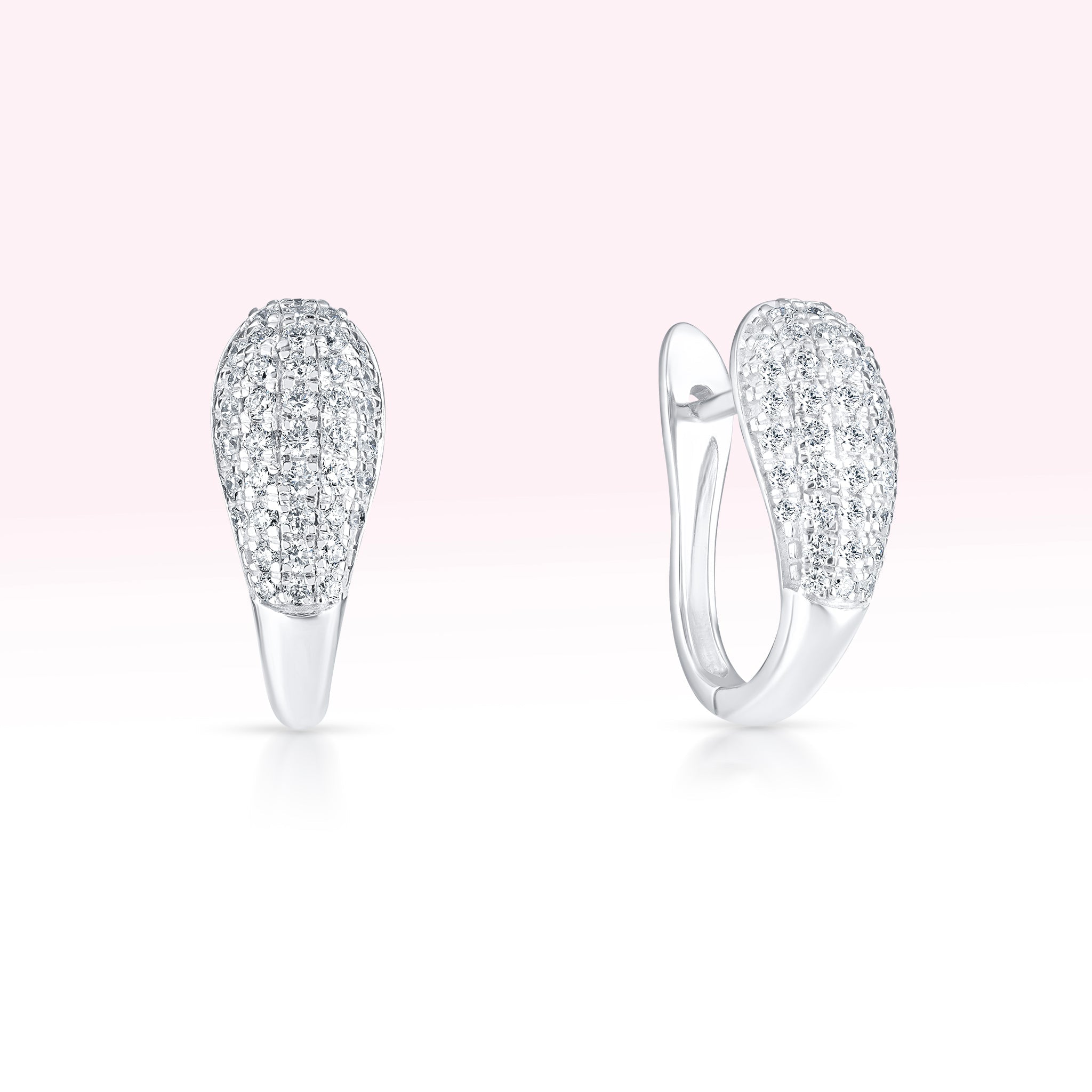 14K White Gold Diamond Claw Hoop Earrings - Thessia