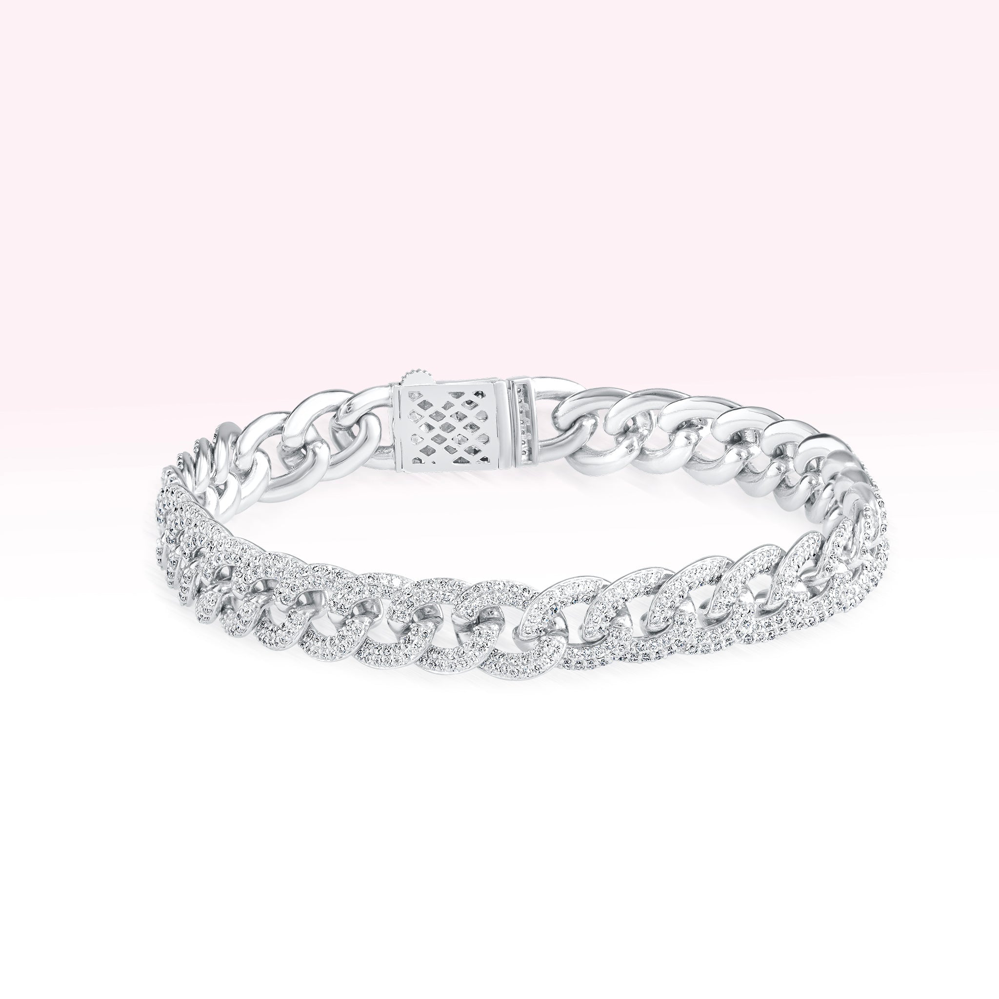 14K White Gold Diamond Cuban Link Bracelet - Thessia