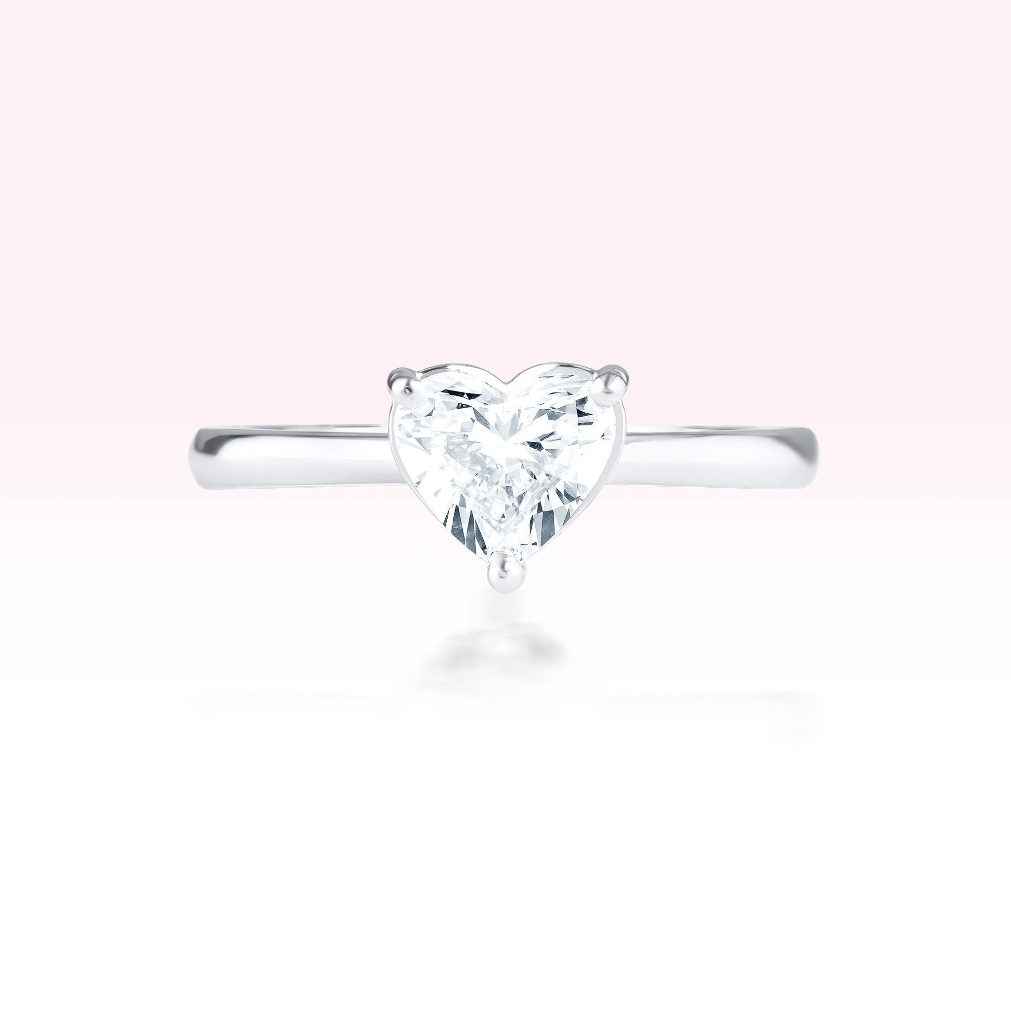 14K White Gold Diamond Heart Solitaire Ring - Thessia