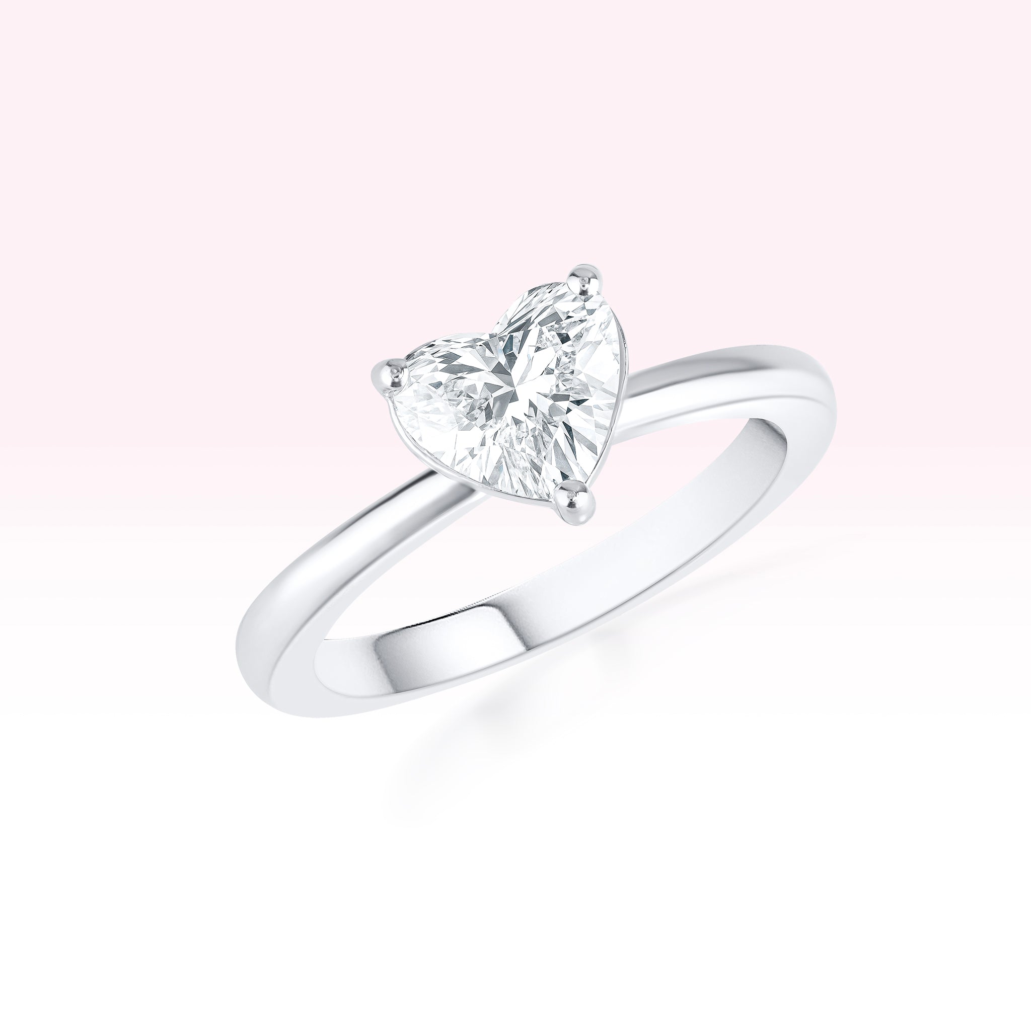 14K White Gold Diamond Heart Solitaire Ring - Thessia