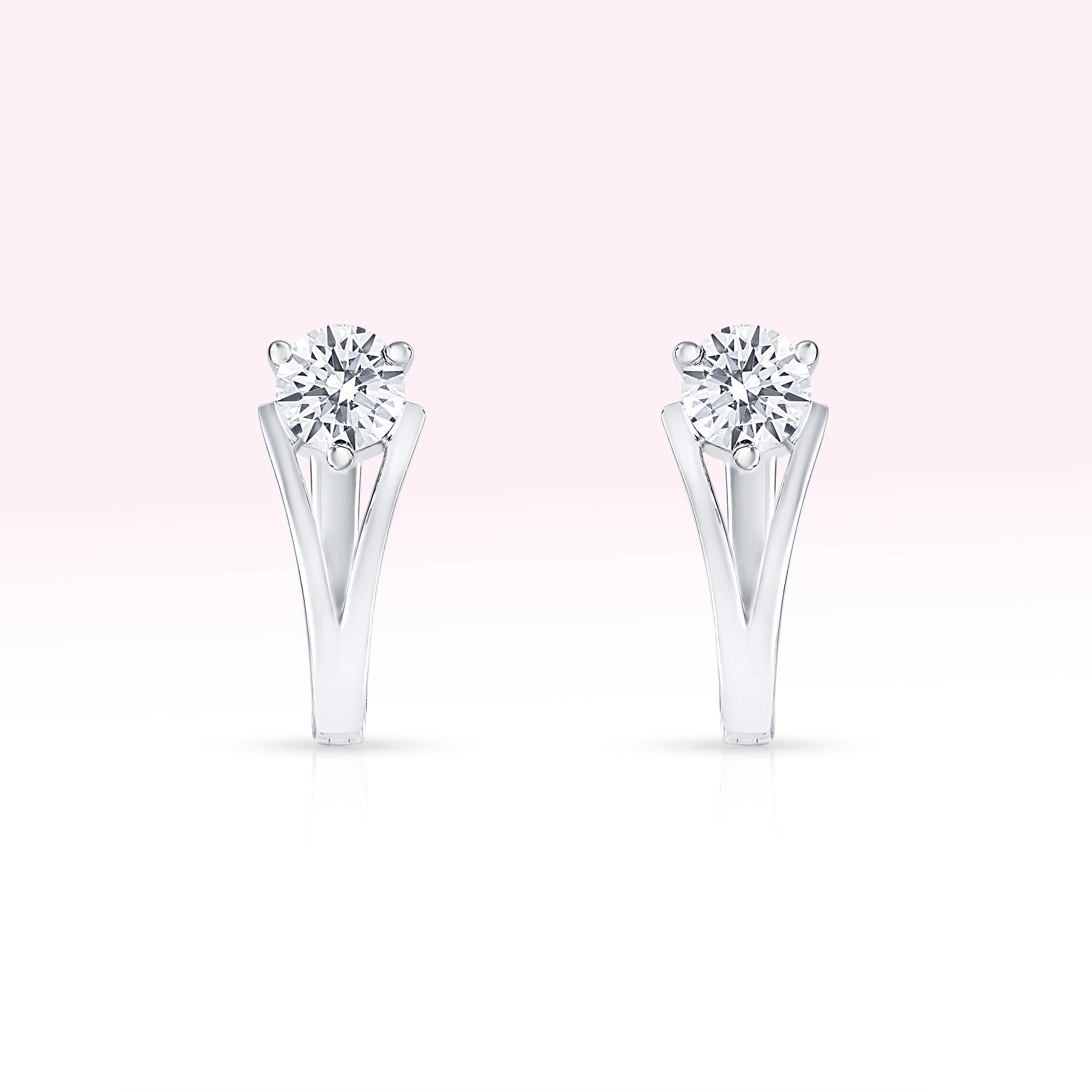 14K White Gold Diamond Solitaire Hoop Earrings - Thessia