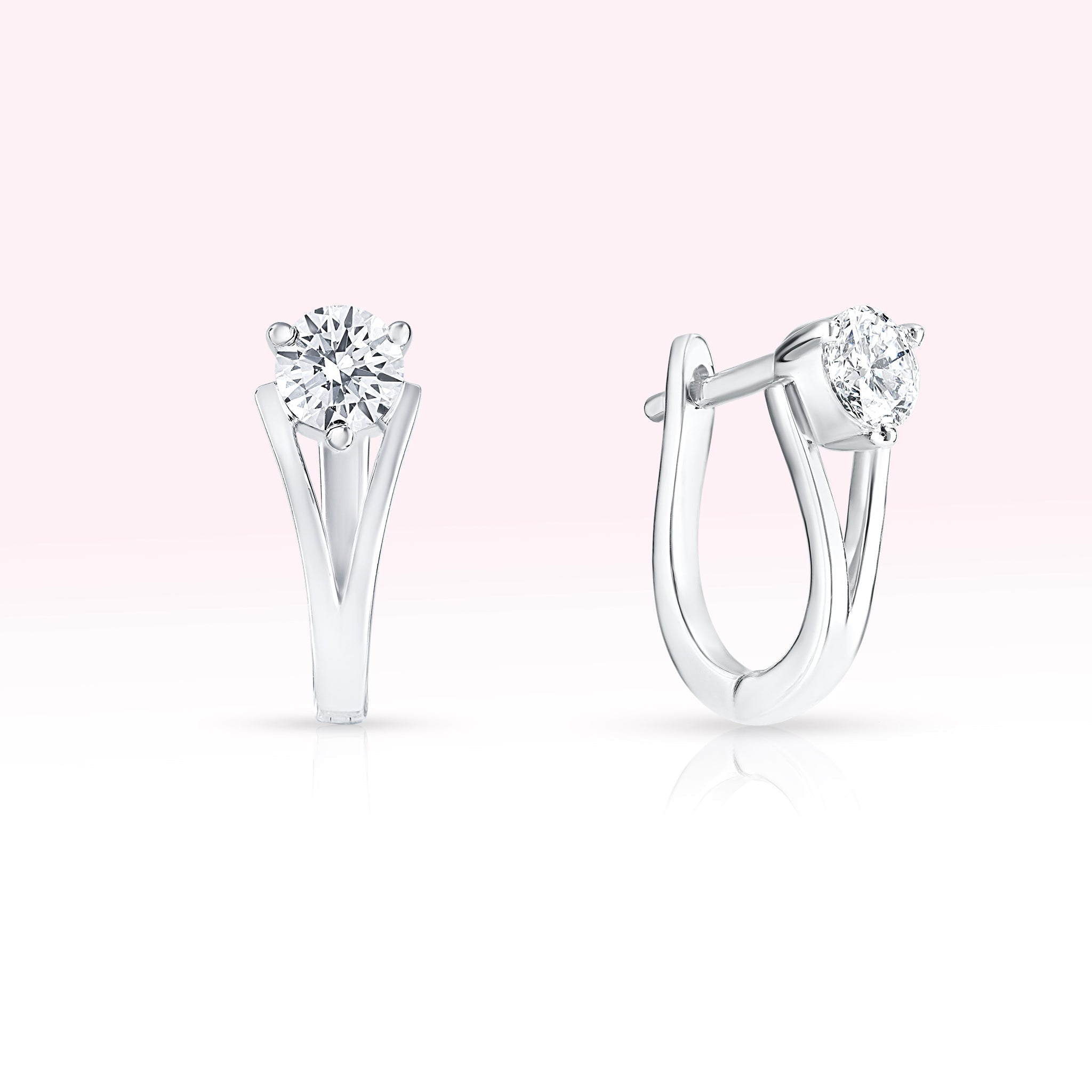 14K White Gold Diamond Solitaire Hoop Earrings - Thessia