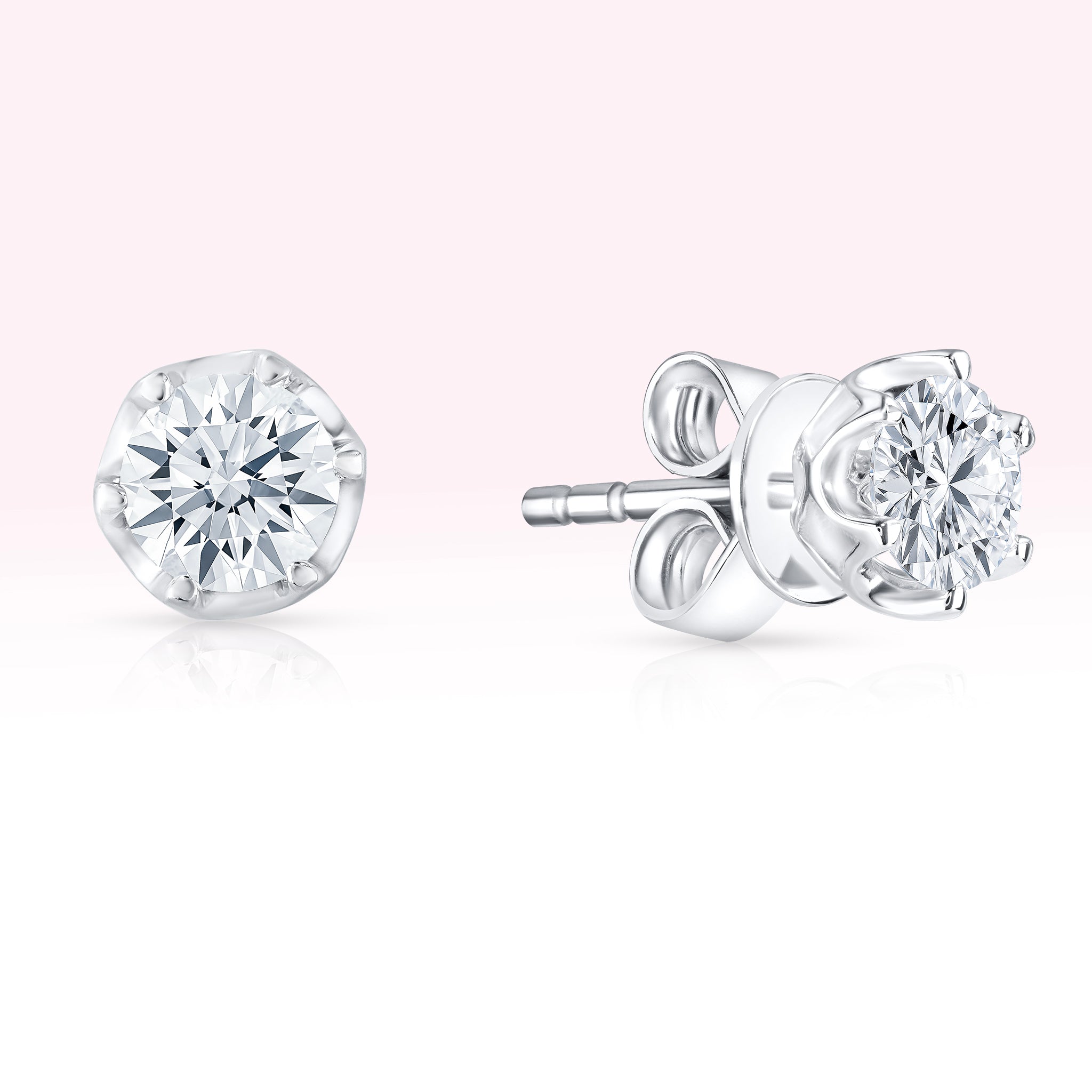 14K White Gold Diamond Solitaire Stud Earrings - Thessia