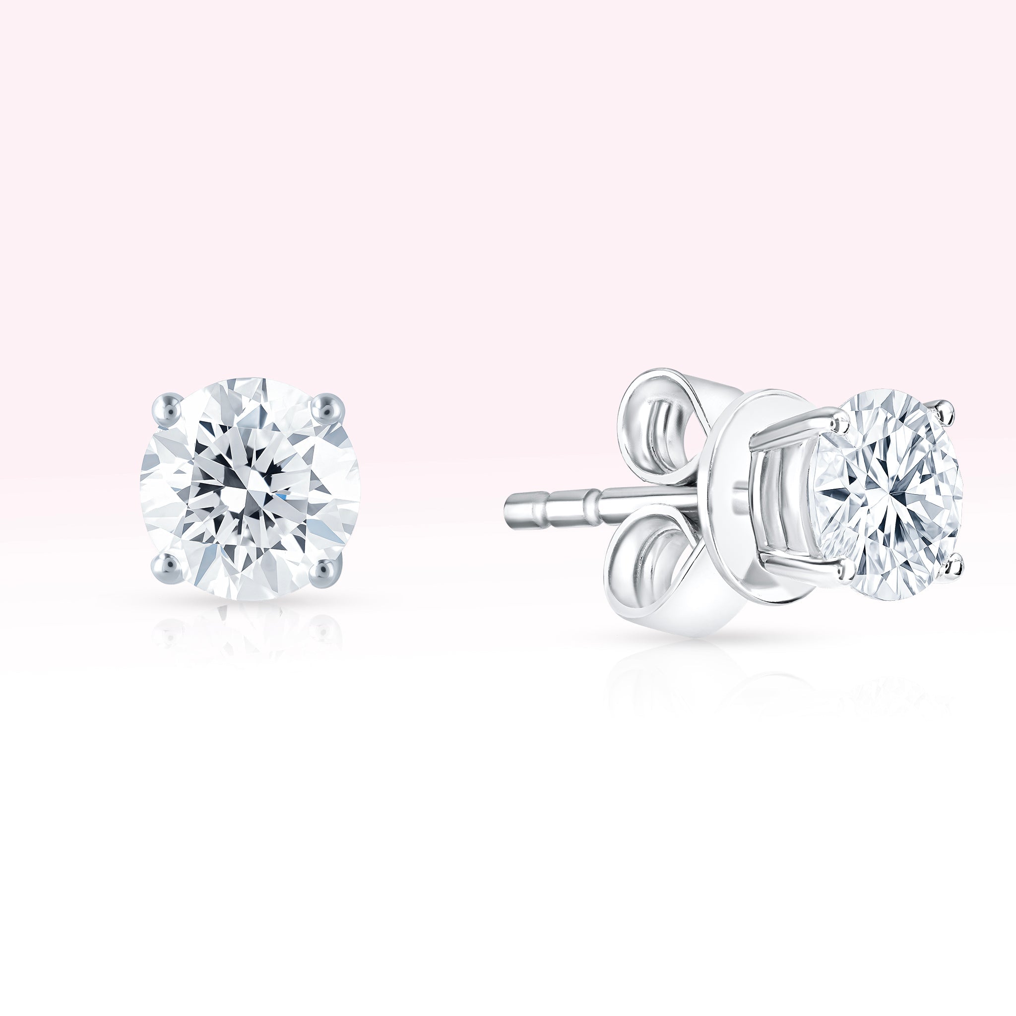 14K White Gold Diamond Solitaire Stud Earrings - Thessia