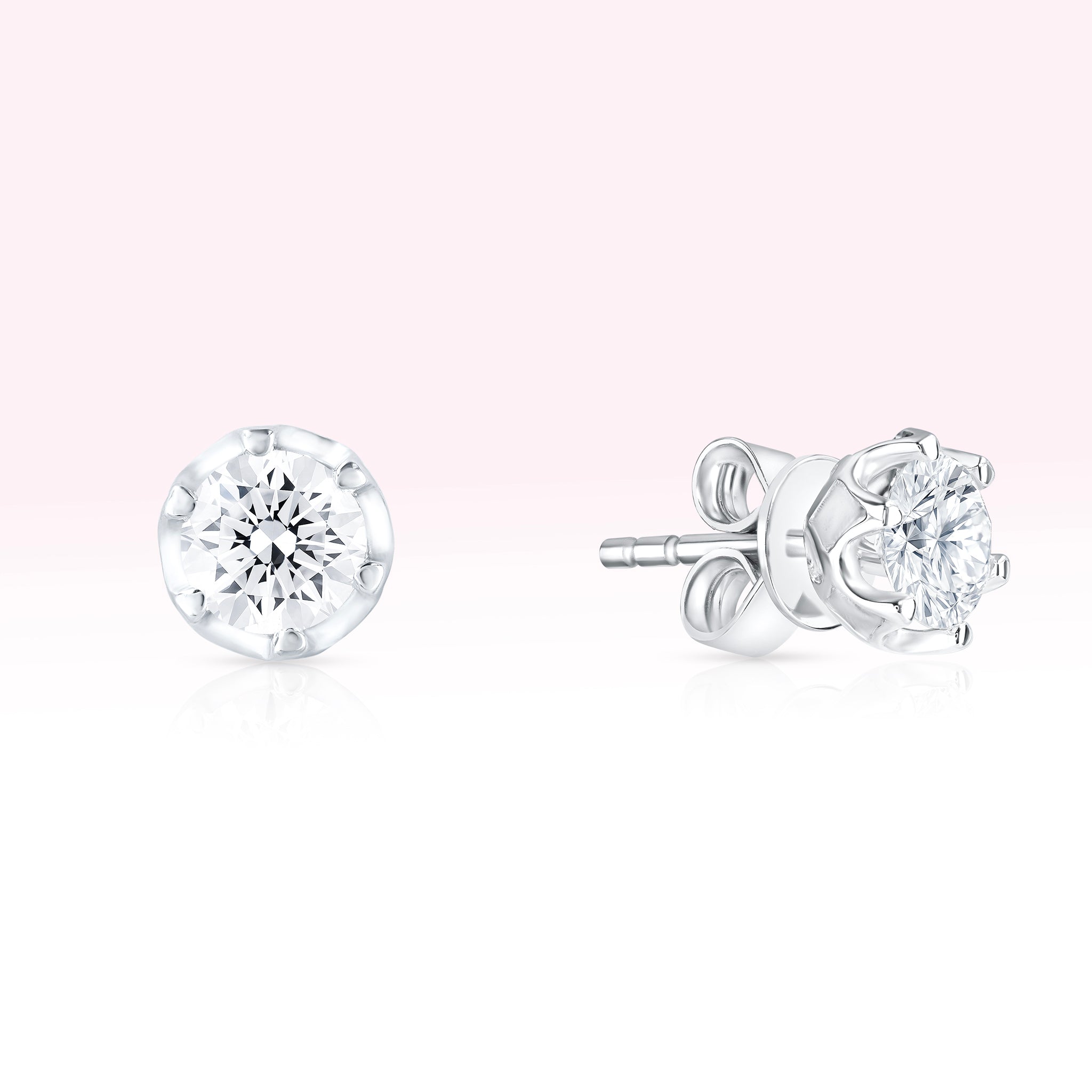14K White Gold Diamond Solitaire Stud Earrings - Thessia