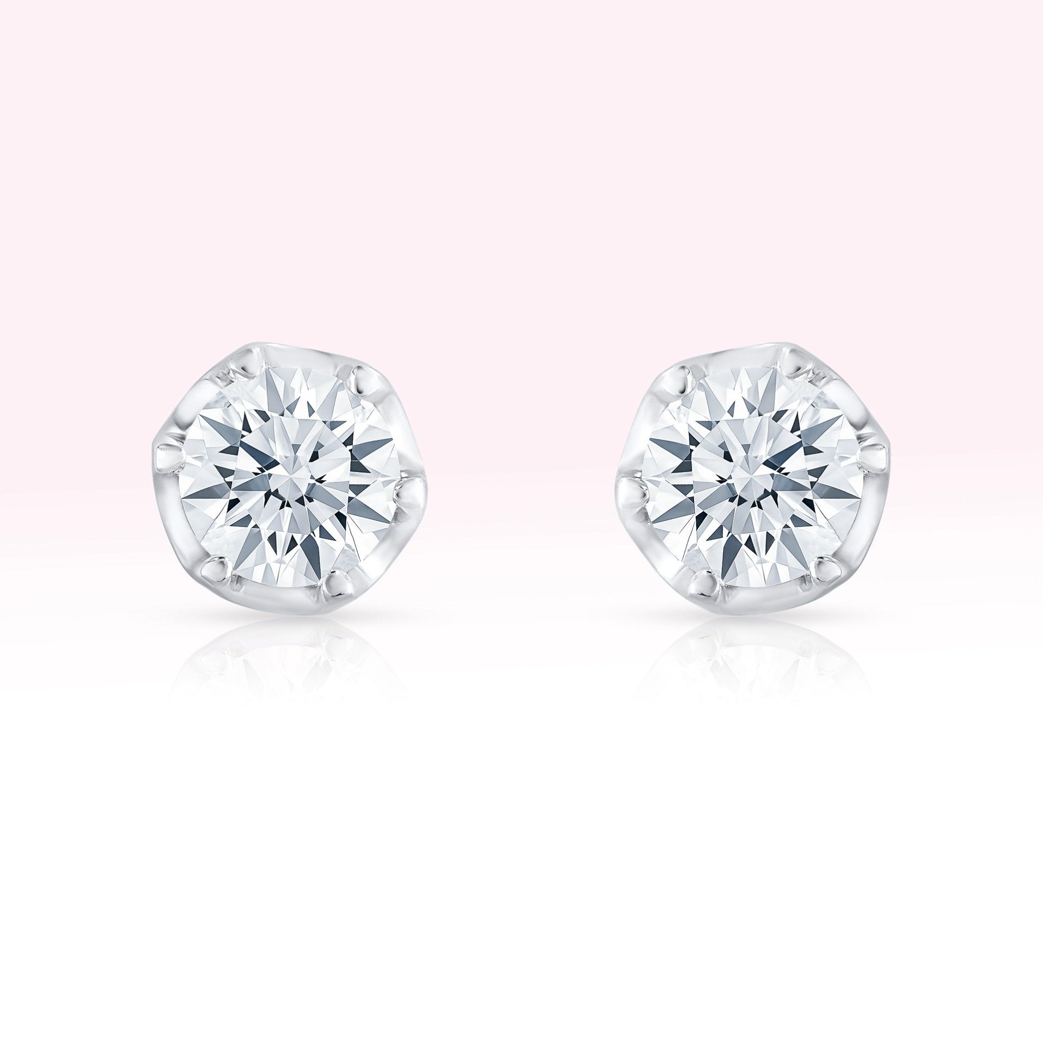14K White Gold Diamond Solitaire Stud Earrings - Thessia