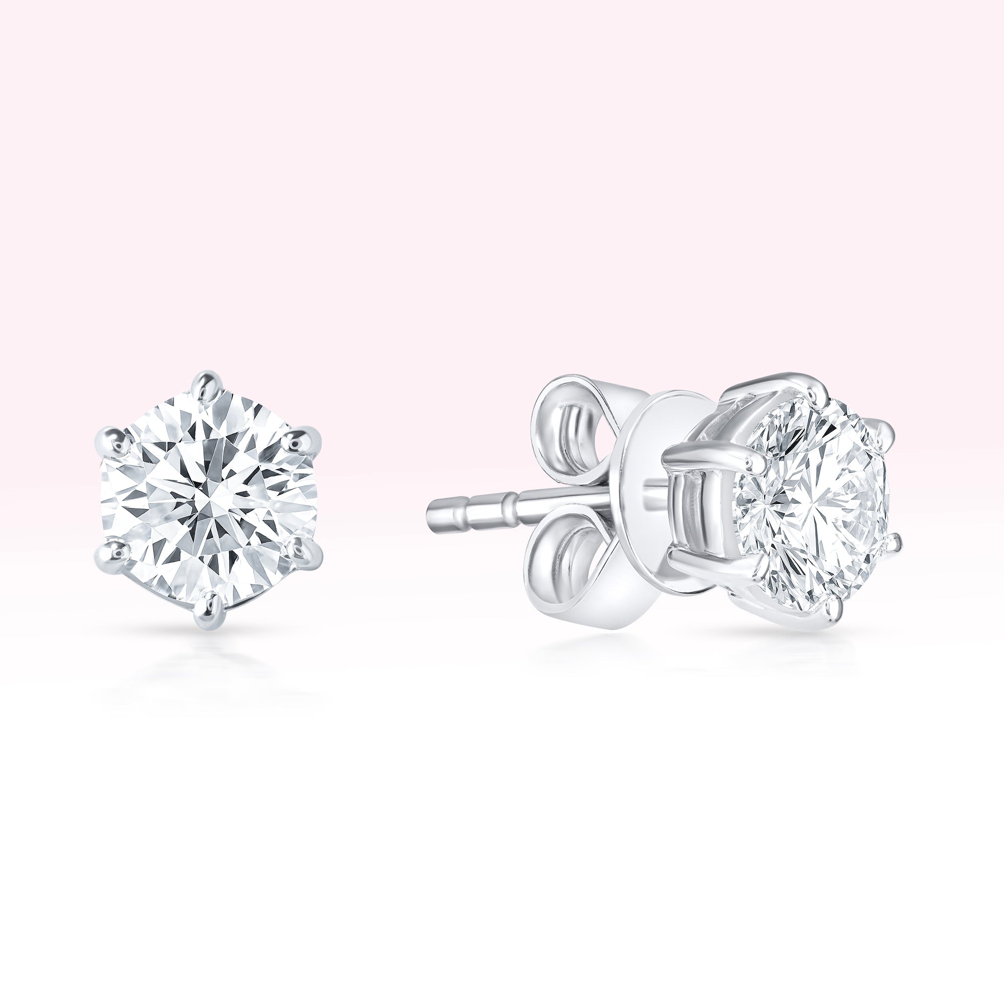 14K White Gold Diamond Solitaire stud earrings - Thessia