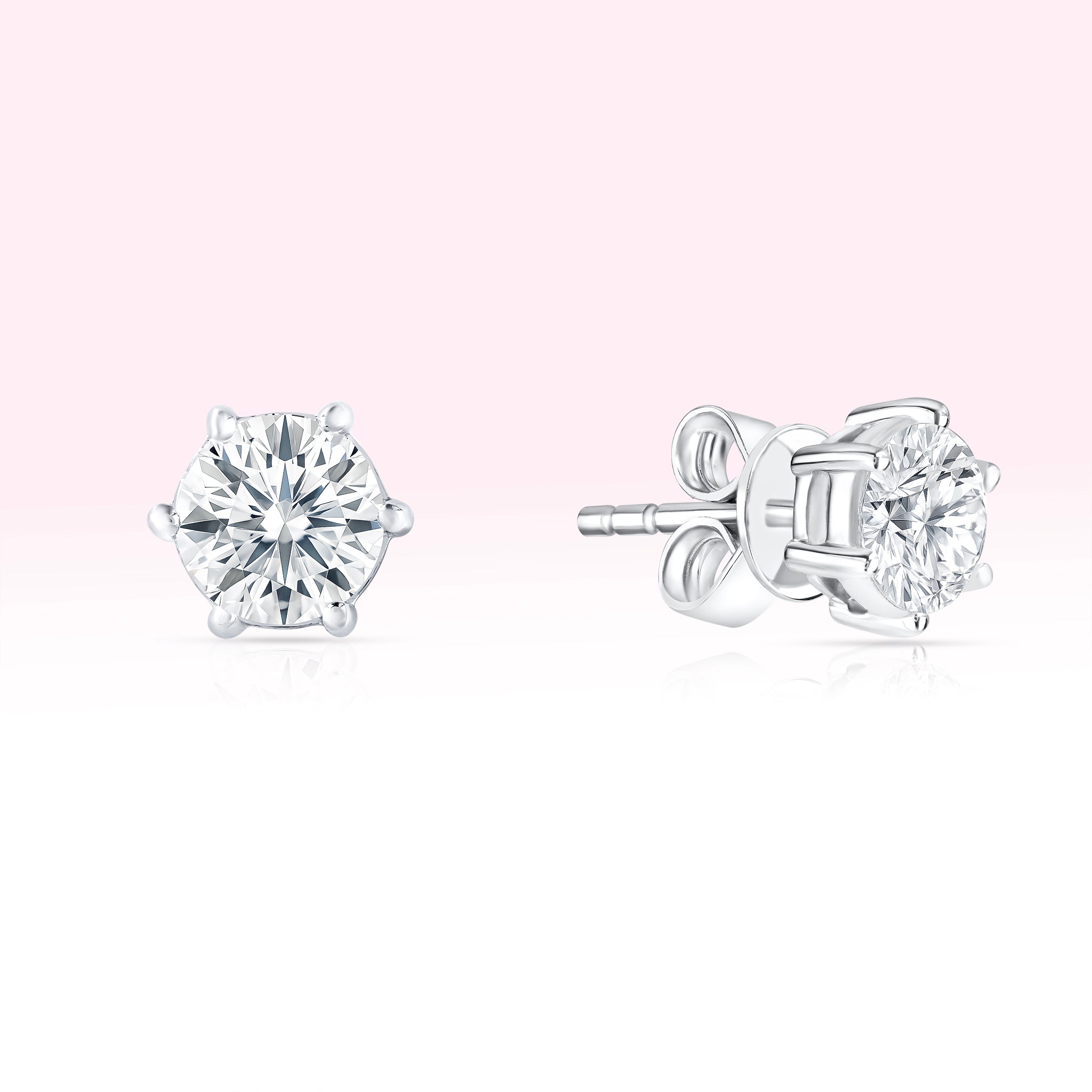 14K White Gold Diamond Solitaire Stud Earrings - Thessia