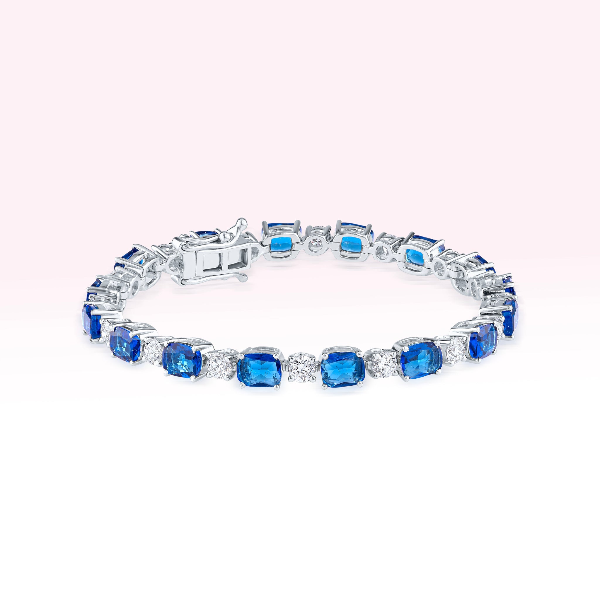 14K White Gold Diamond Tennis Bracelet with Blue Semi - Precious Stones - Thessia