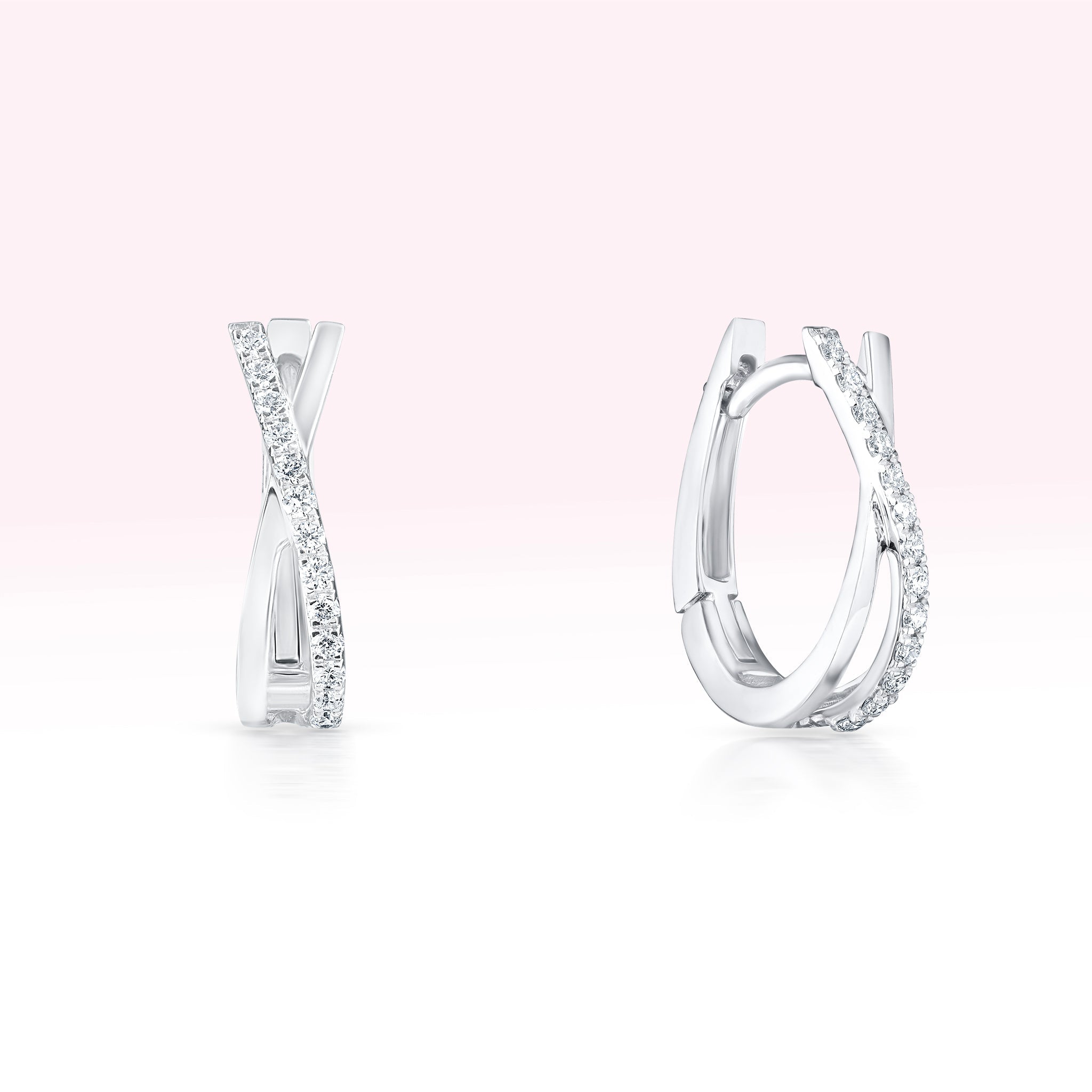 14K White Gold Diamond Twirl Hoop Earrings - Thessia