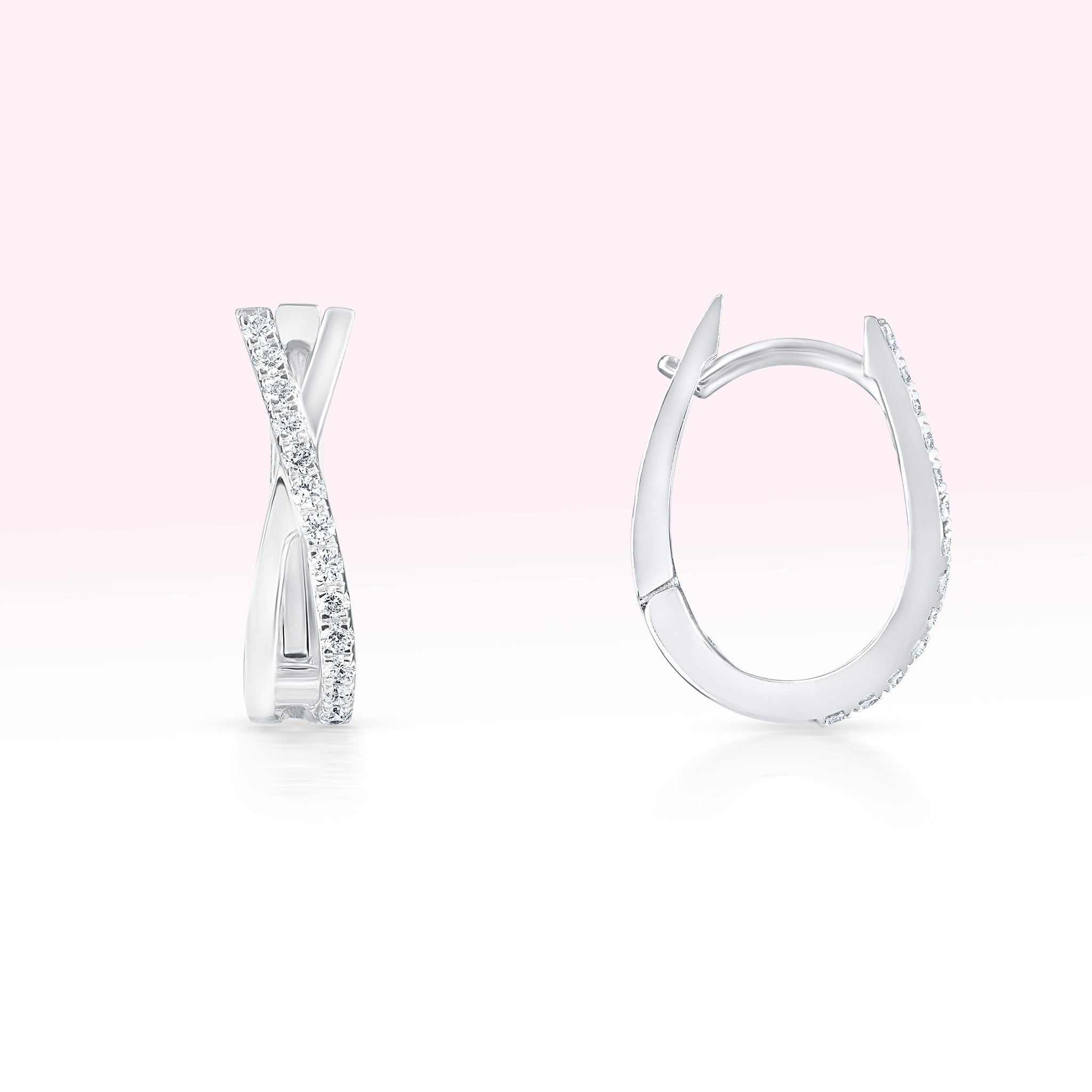 14K White Gold Diamond Twirl Hoop Earrings - Thessia
