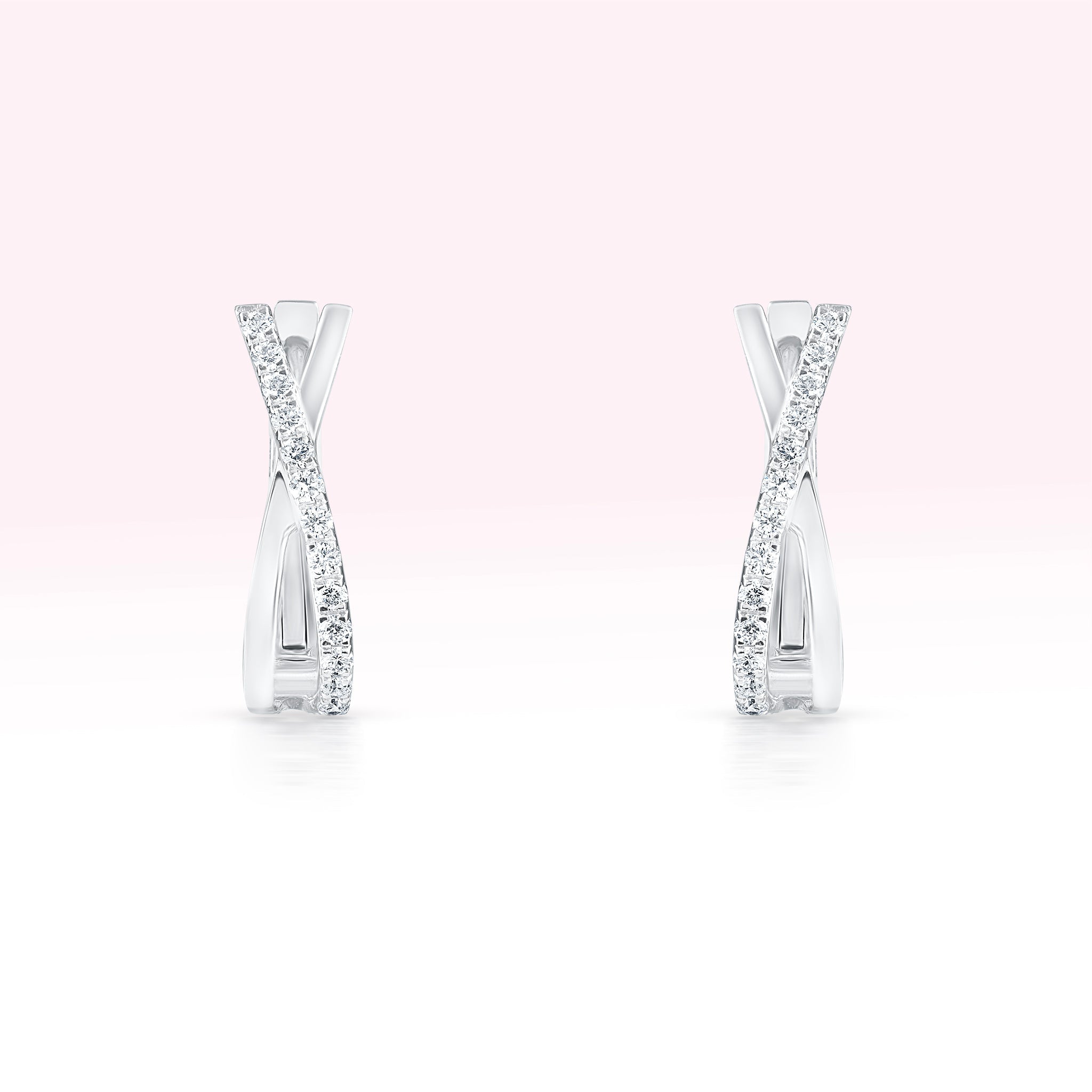 14K White Gold Diamond Twirl Hoop Earrings - Thessia