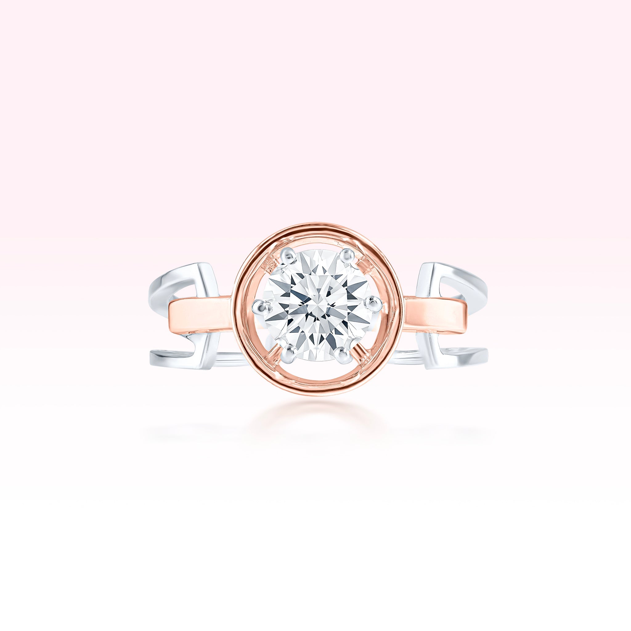 14K White Gold Rose Gold Cuban Link Diamond Solitaire Ring - Thessia