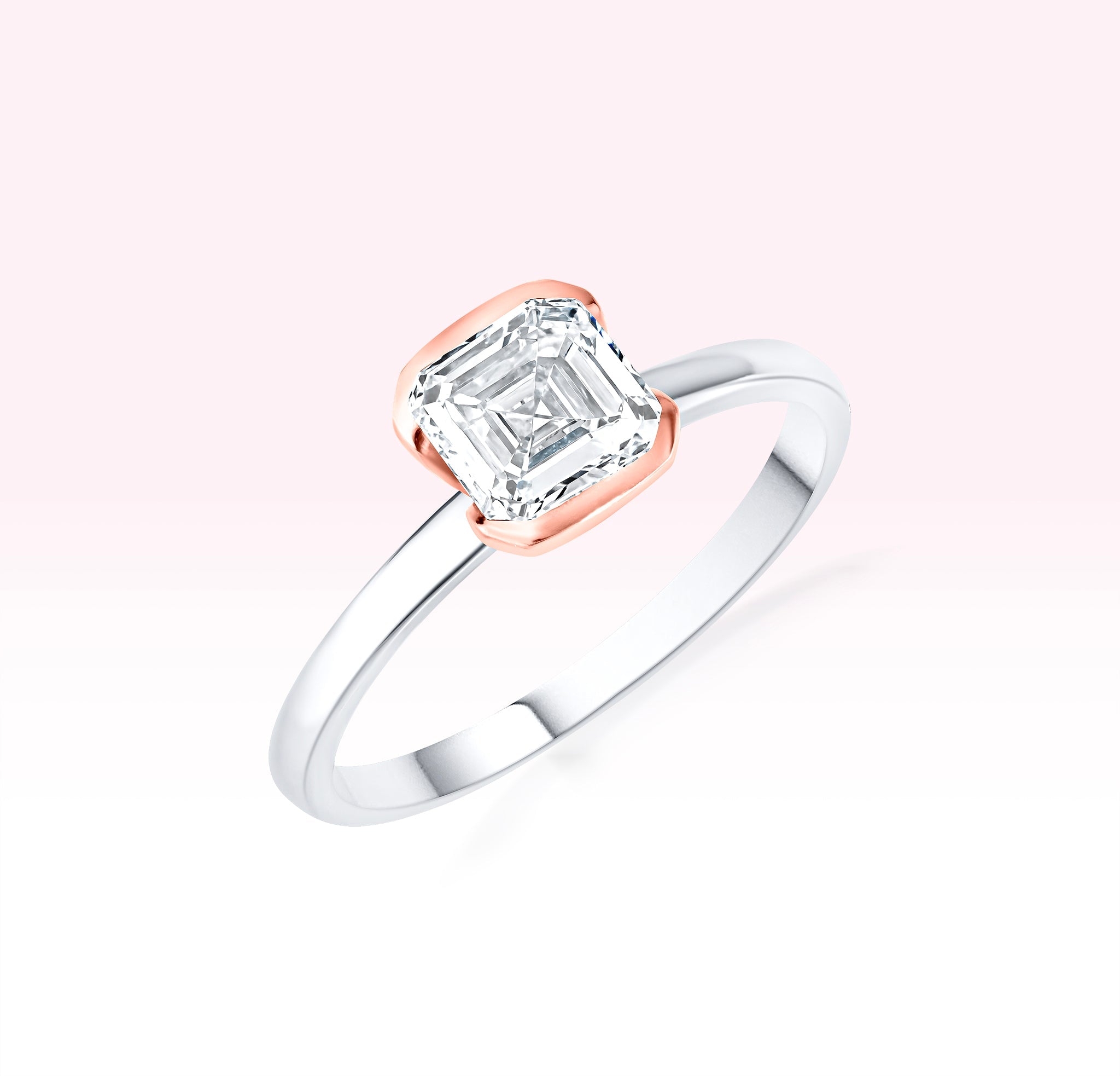 14K White Gold Rose Gold Diamond Baguette Solitaire Ring - Thessia