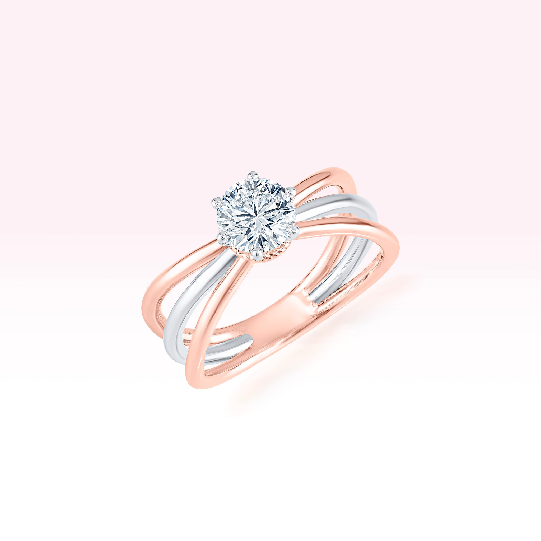 14K White Gold Rose Gold Diamond Solitaire Ring - Thessia