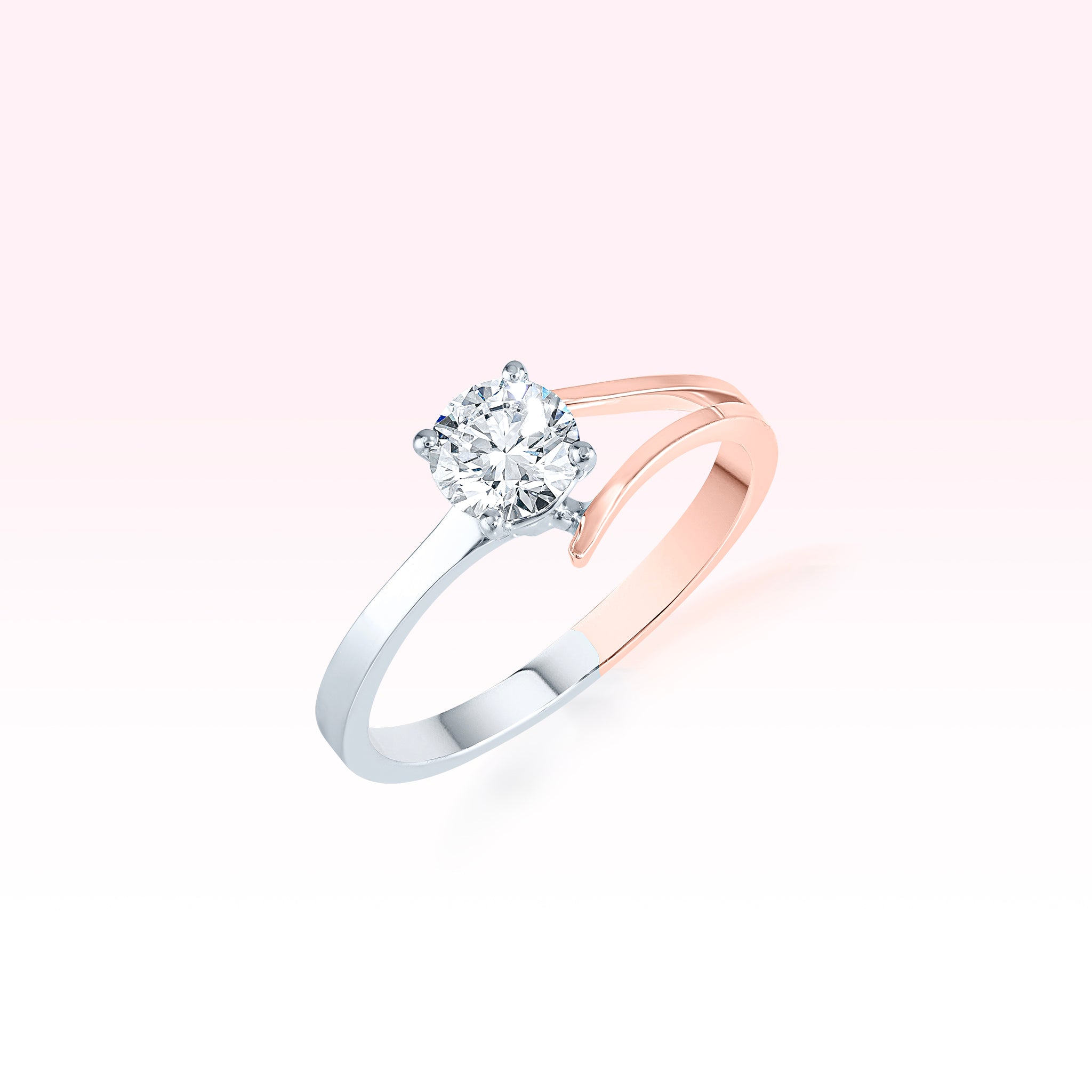 14K White Gold Rose Gold Diamond Solitaire Ring - Thessia