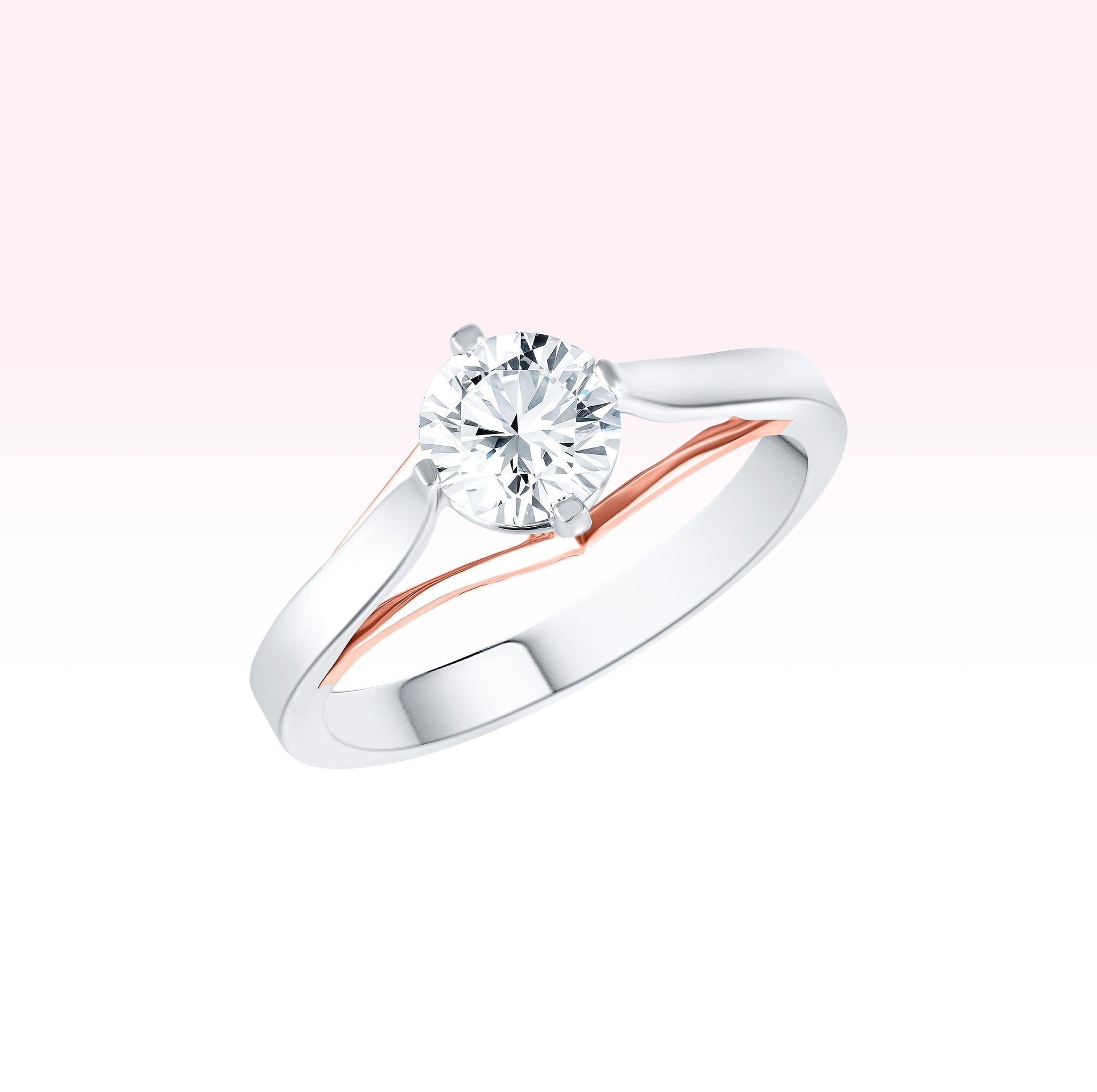 14K White Gold | Rose Gold Diamond Solitaire Ring - Thessia