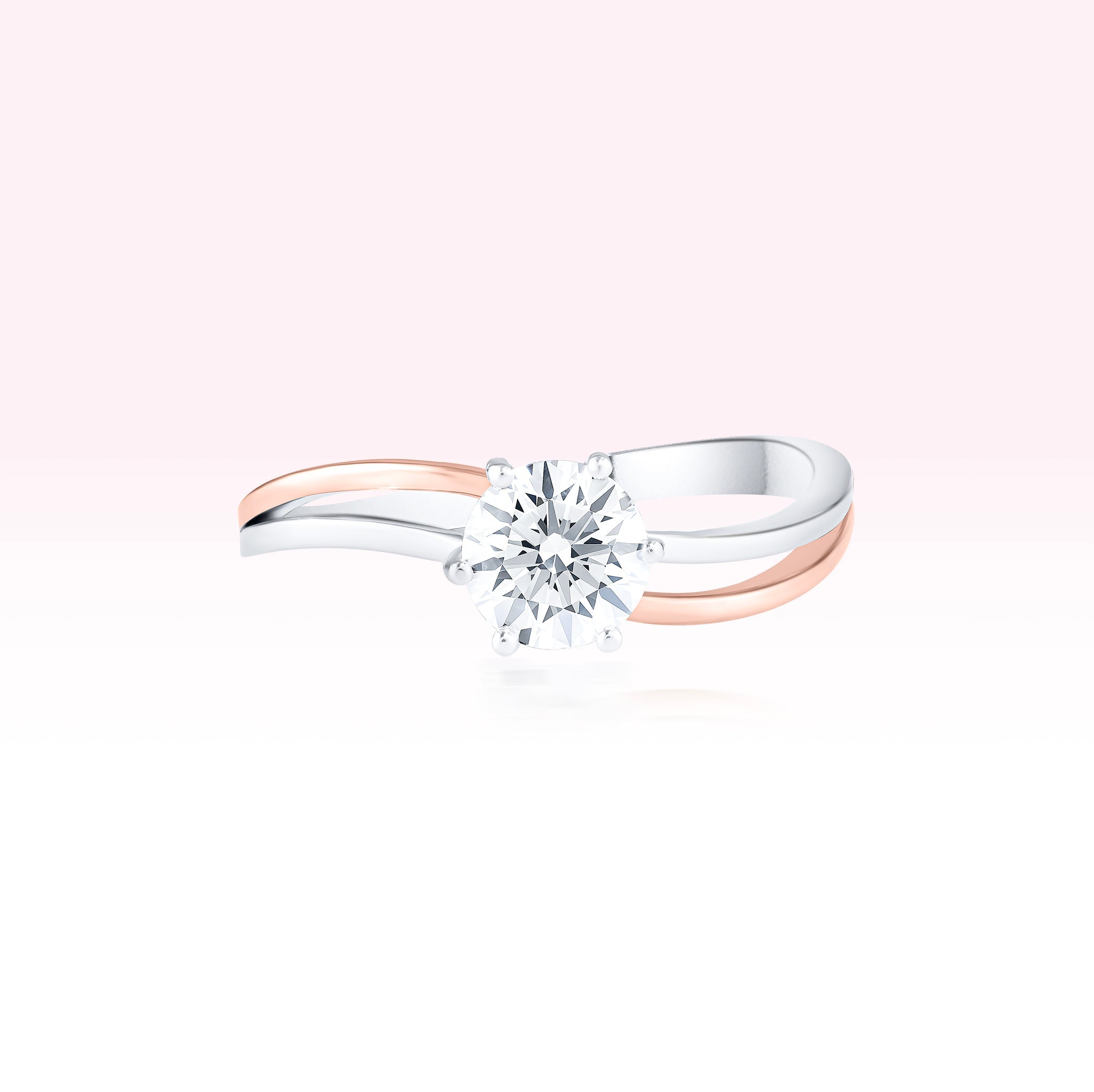 14K White Gold / Rose Gold Swirl Solitaire Ring - Thessia