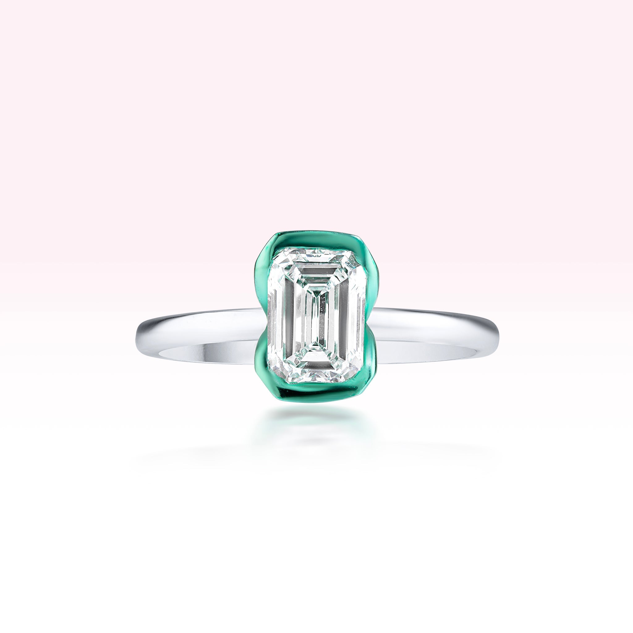 14K White Gold Semi Precious Stone Baguette Diamond Solitaire Ring - Thessia