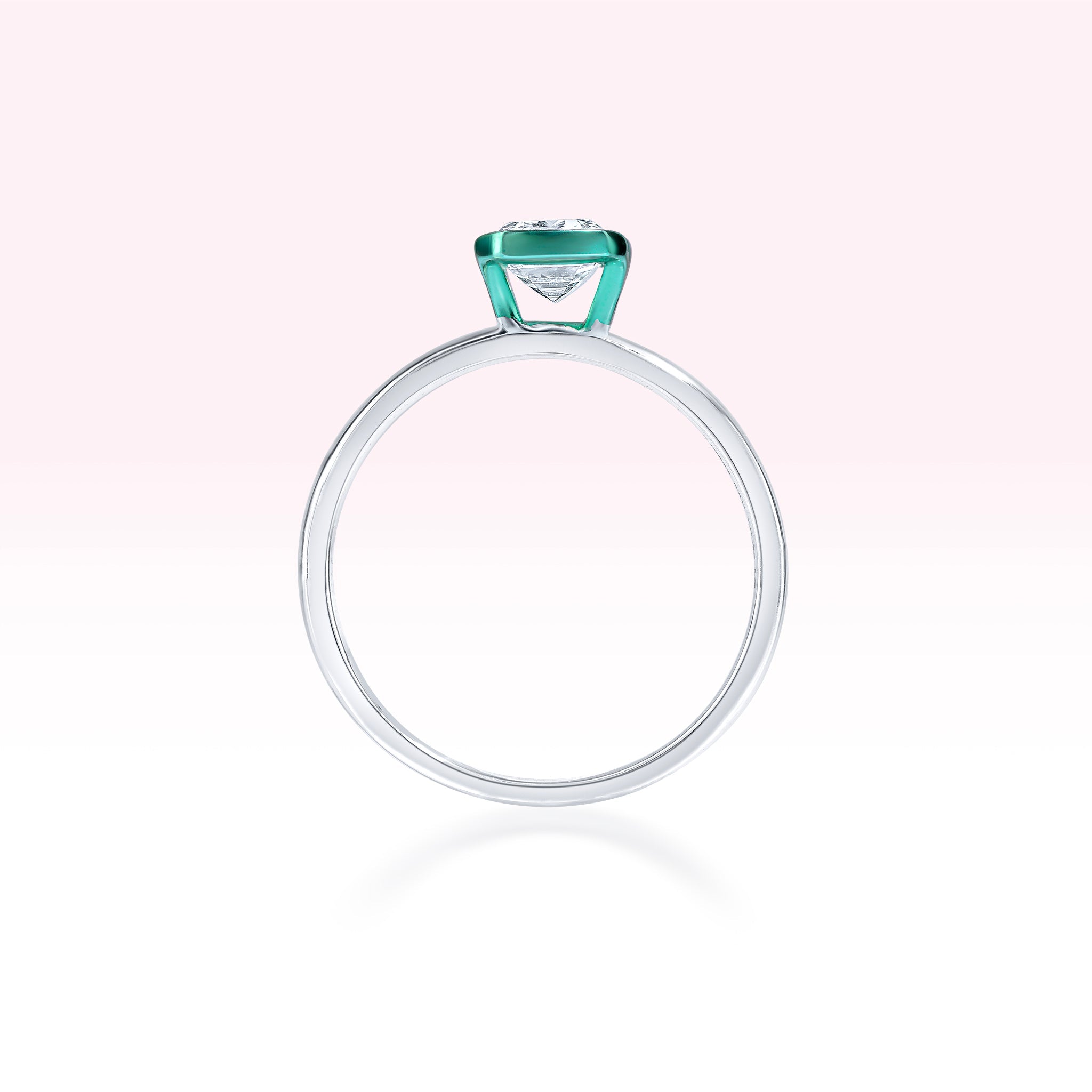 14K White Gold Semi Precious Stone Baguette Diamond Solitaire Ring - Thessia