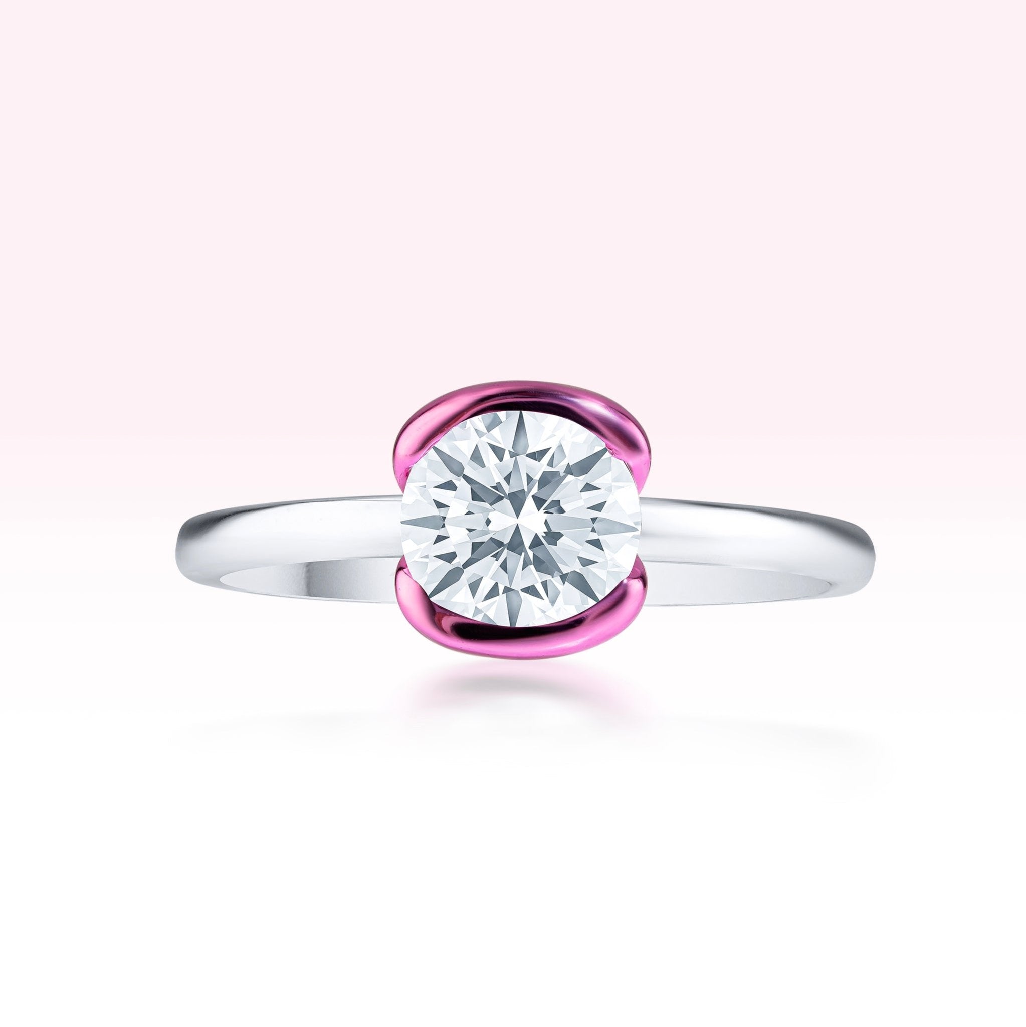 14K White Gold Semi Precious Stone Diamond Solitaire Ring - Thessia