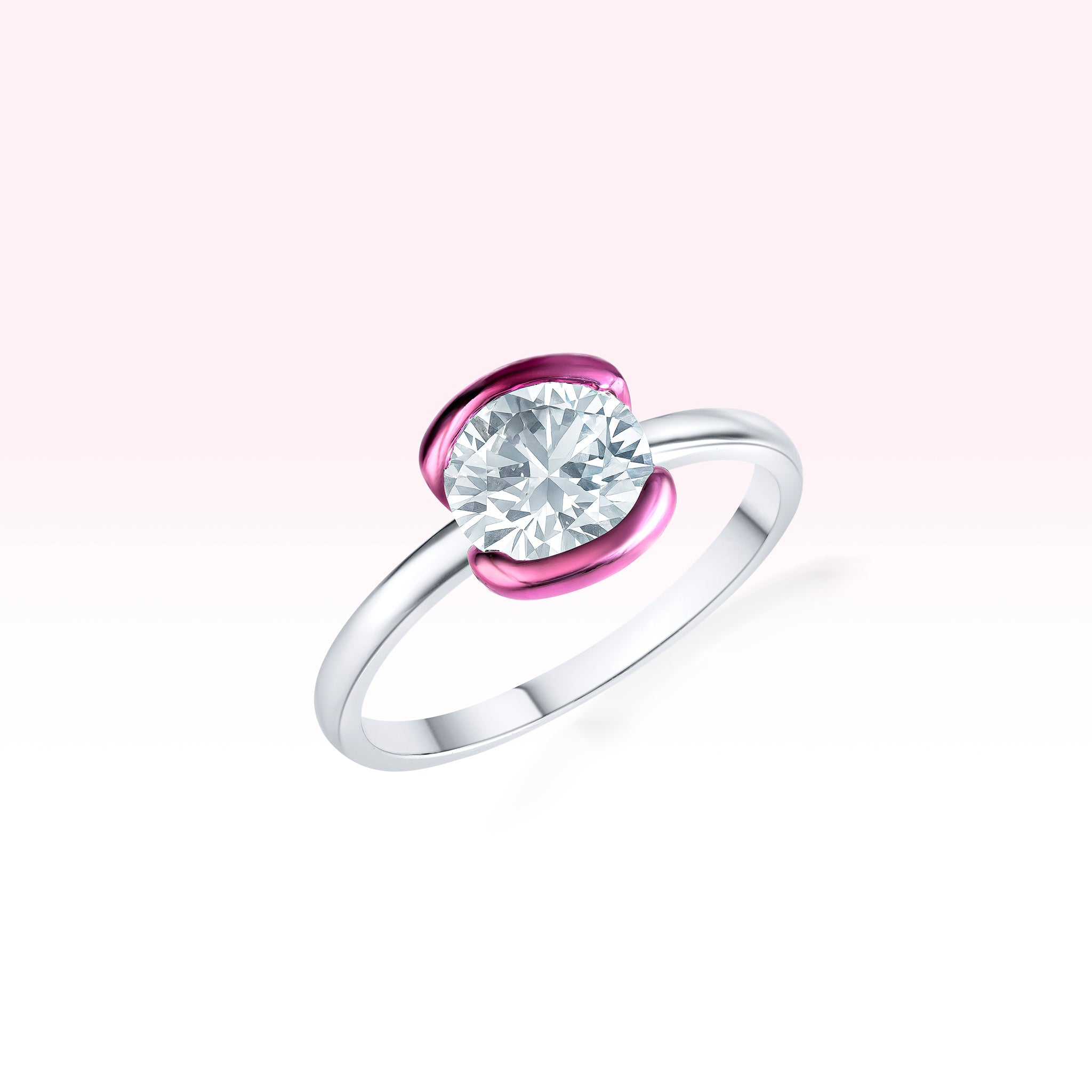 14K White Gold Semi Precious Stone Diamond Solitaire Ring - Thessia