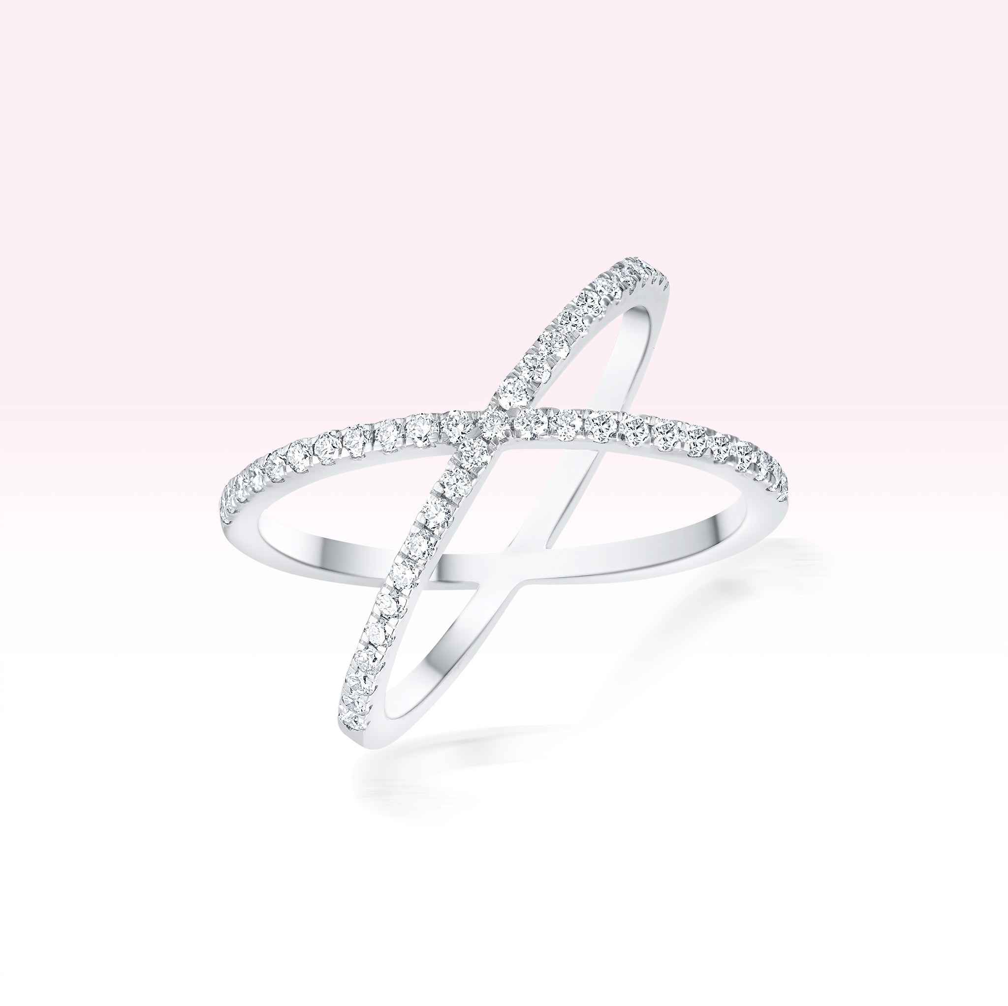 14K White Gold Single Line Diamond Cross Ring - Thessia