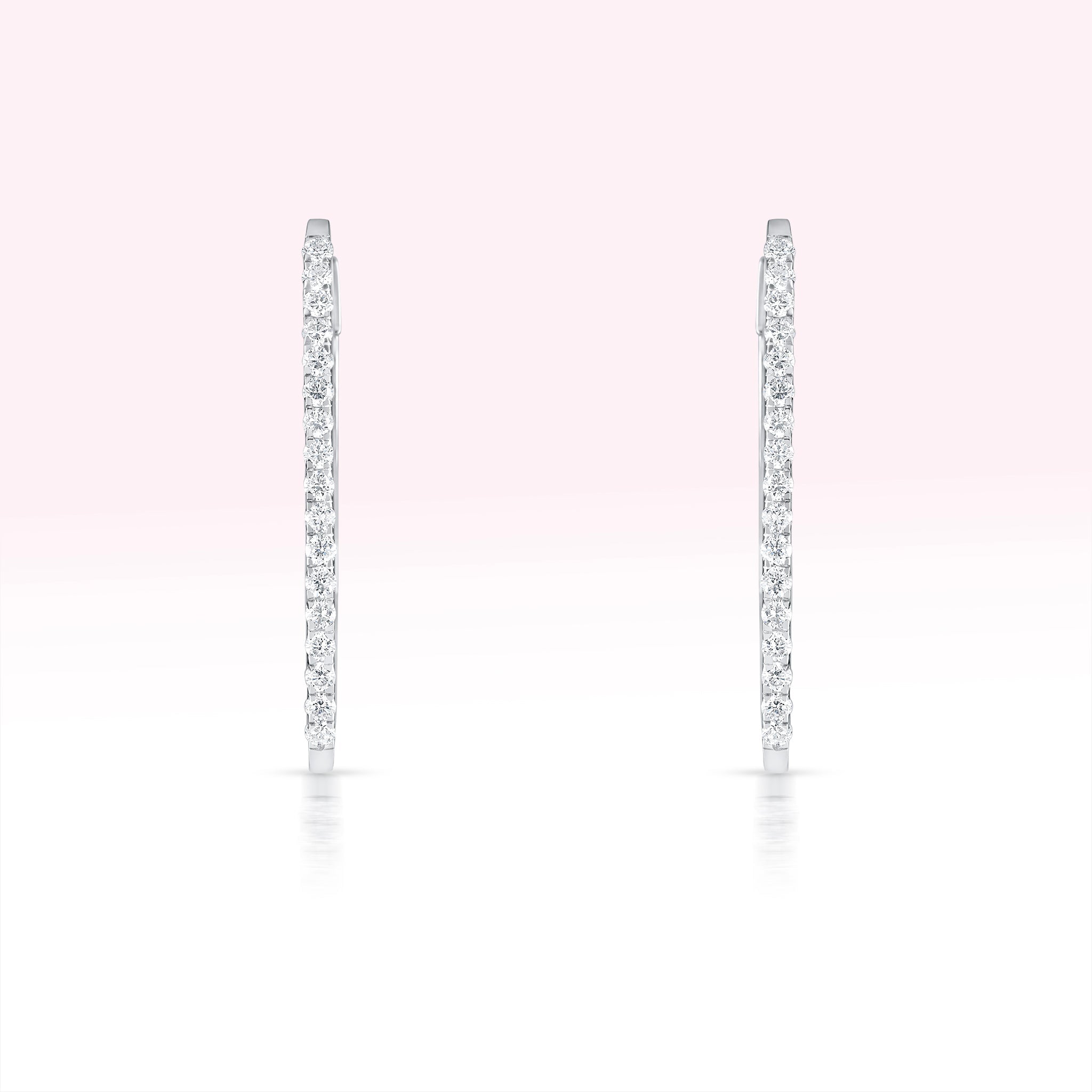 14K White Gold Single Line Diamond Hoop Earrings - Thessia