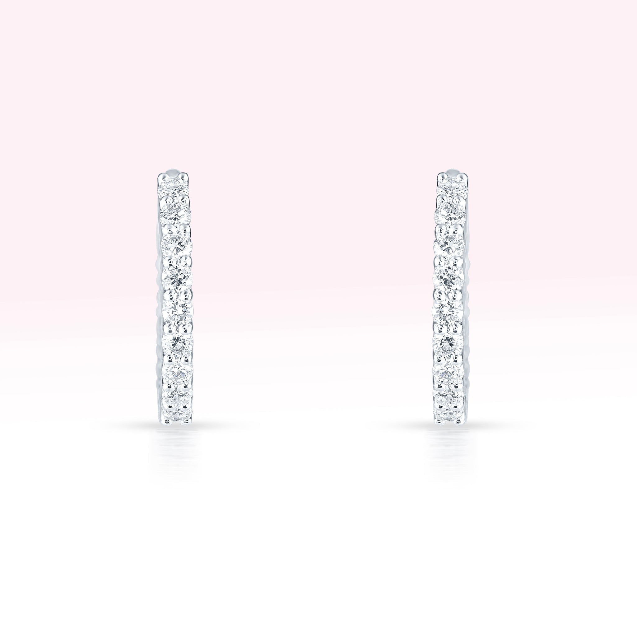 14K White Gold Single Line Diamond Hoop Earrings - Thessia