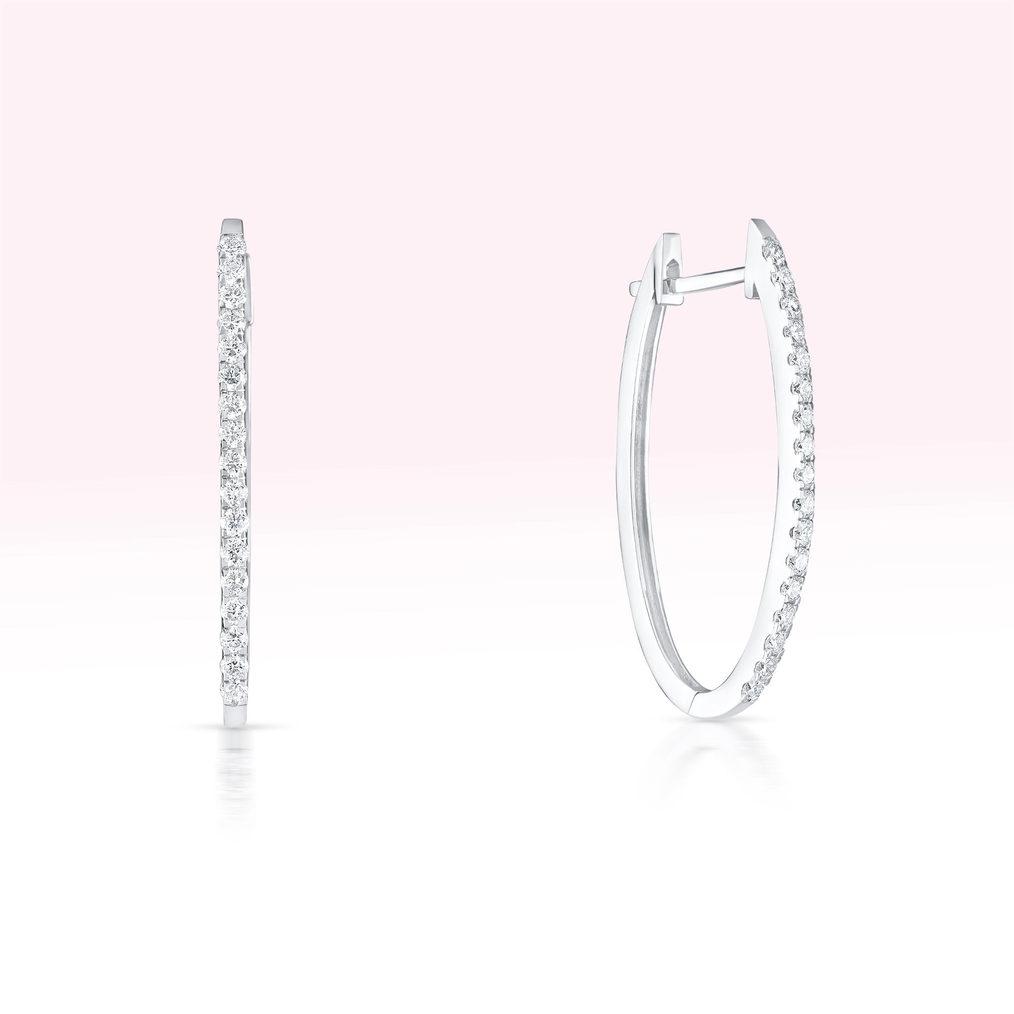 14K White Gold Single Line Diamond Hoop Earrings - Thessia