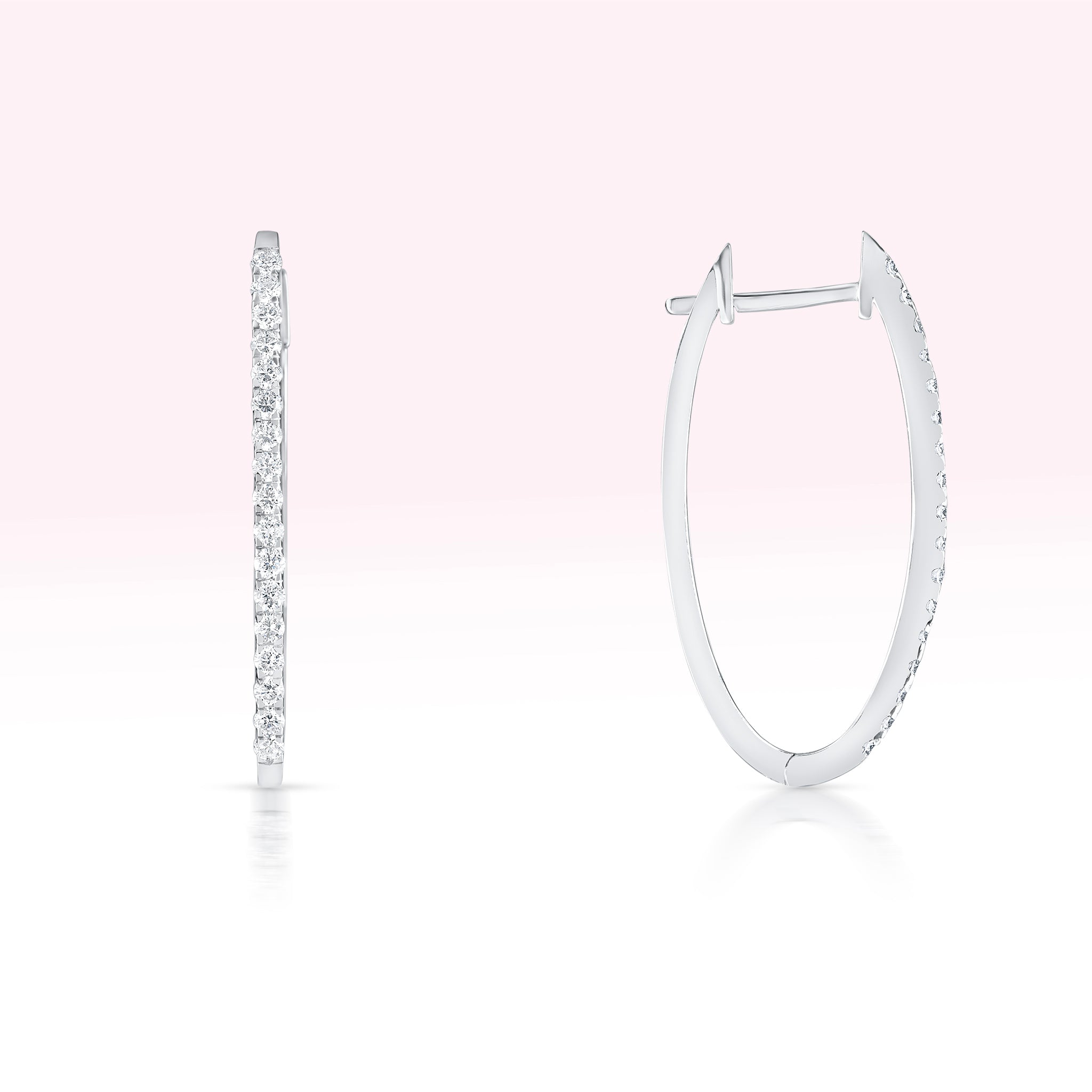 14K White Gold Single Line Diamond Hoop Earrings - Thessia