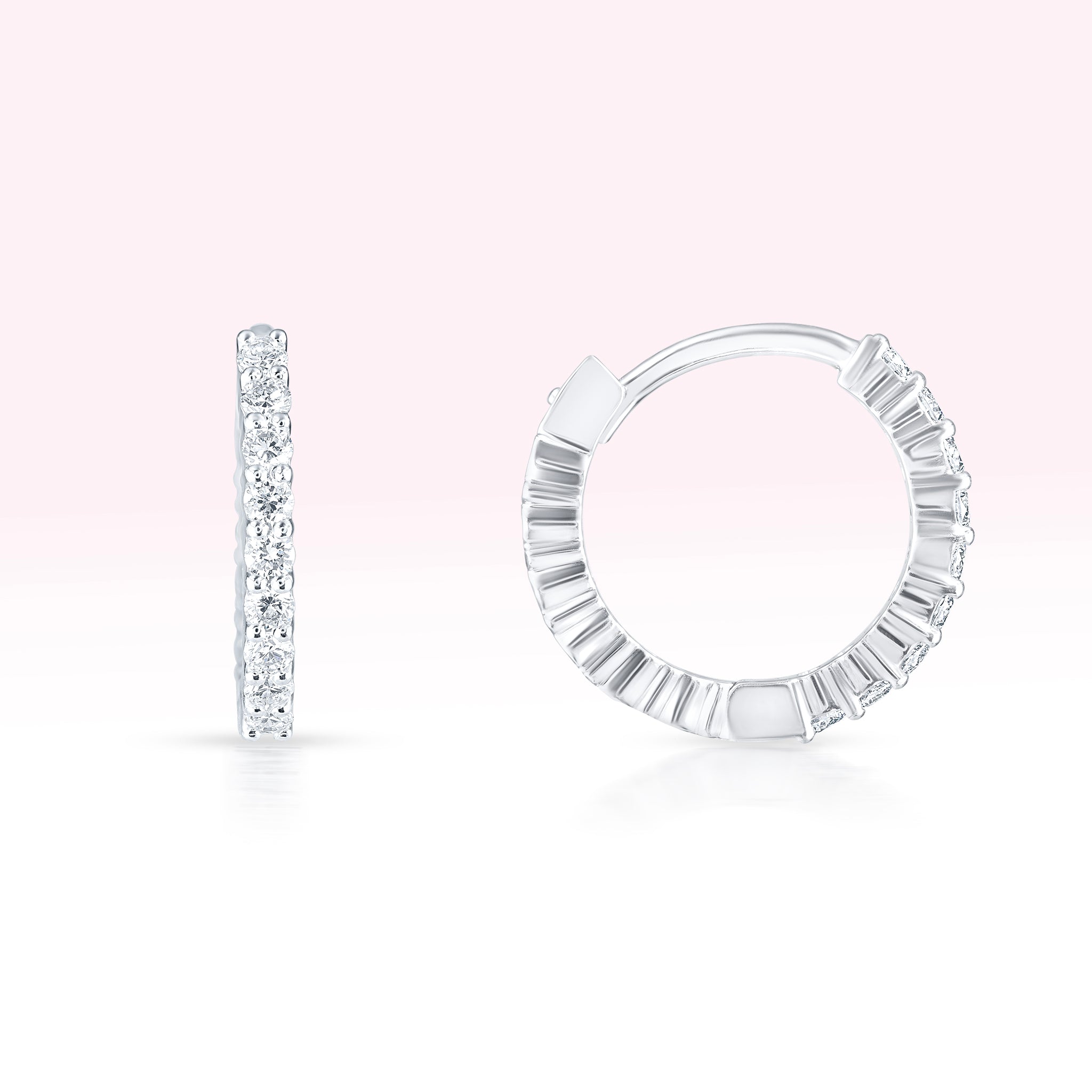 14K White Gold Single Line Diamond Hoop Earrings - Thessia