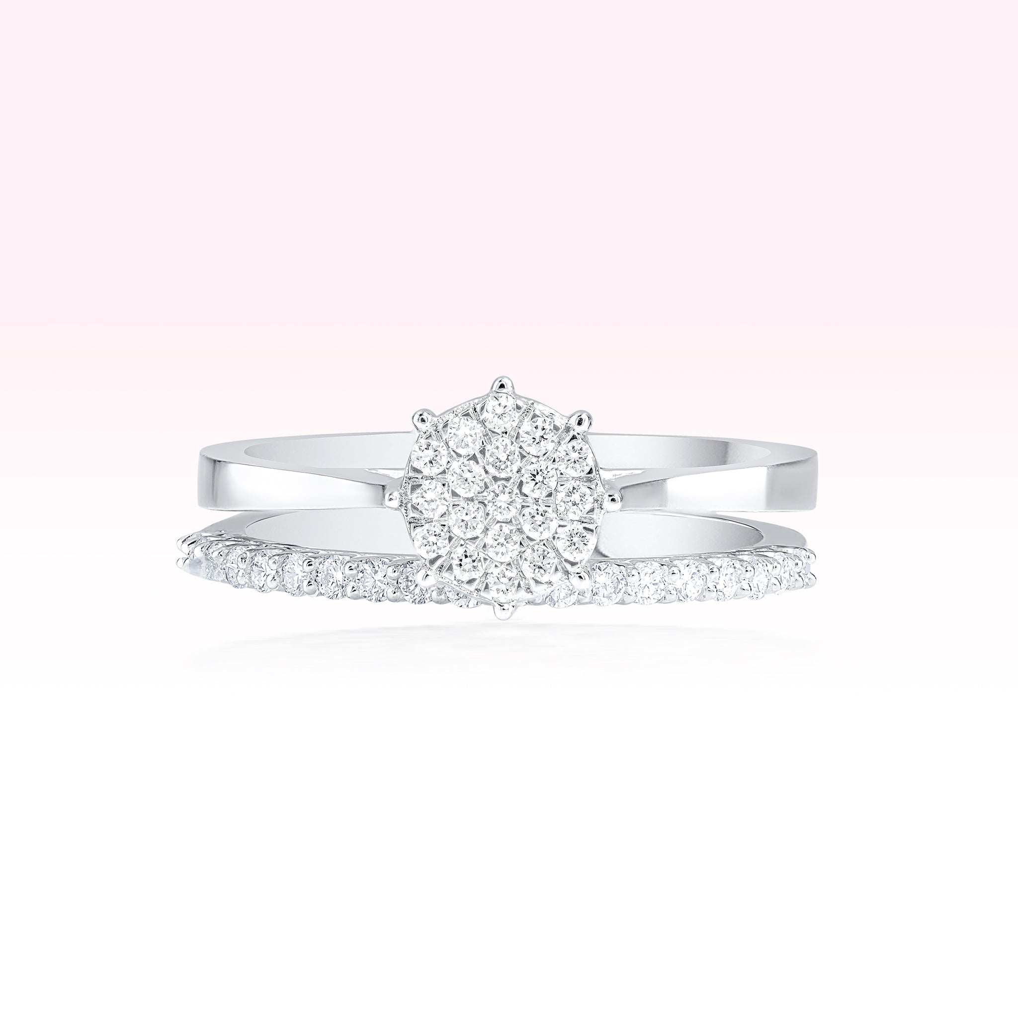 14K White Gold Single Line Diamond Ring - Thessia