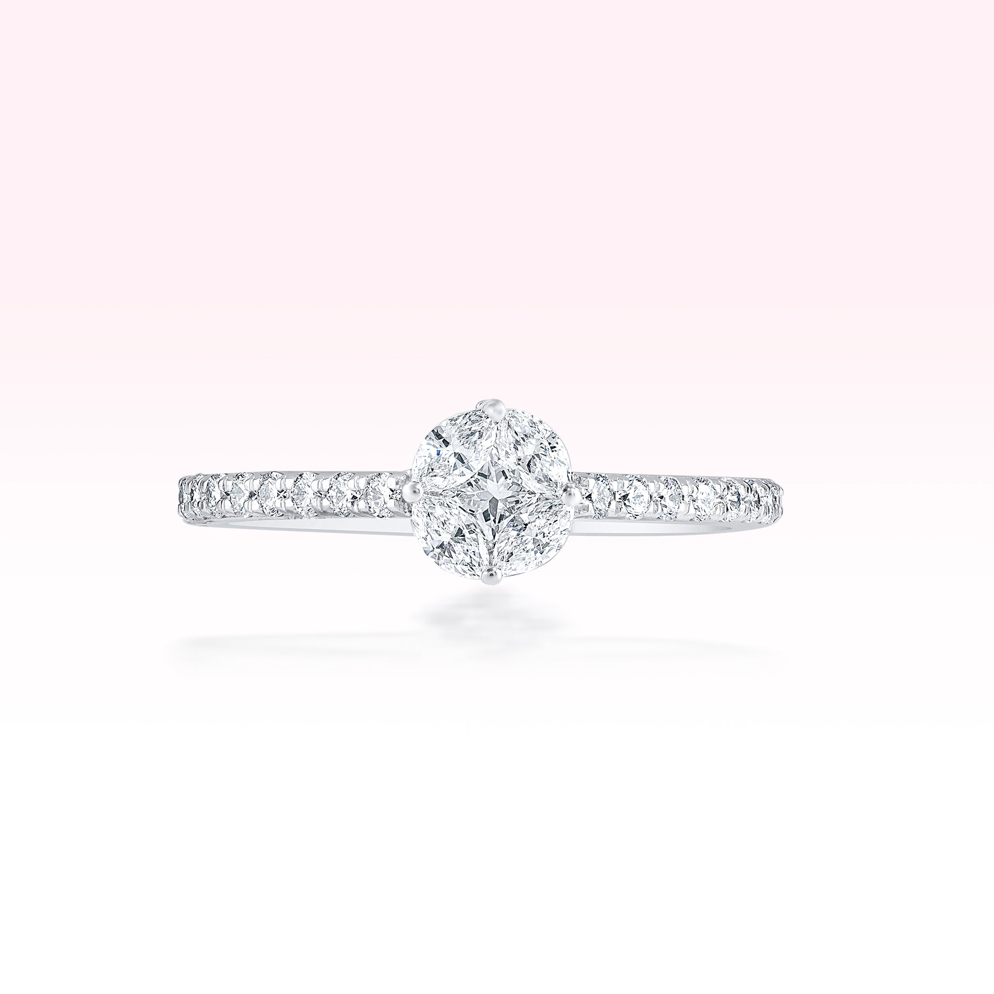 14K White Gold Single Line Diamond Solitaire Ring - Thessia