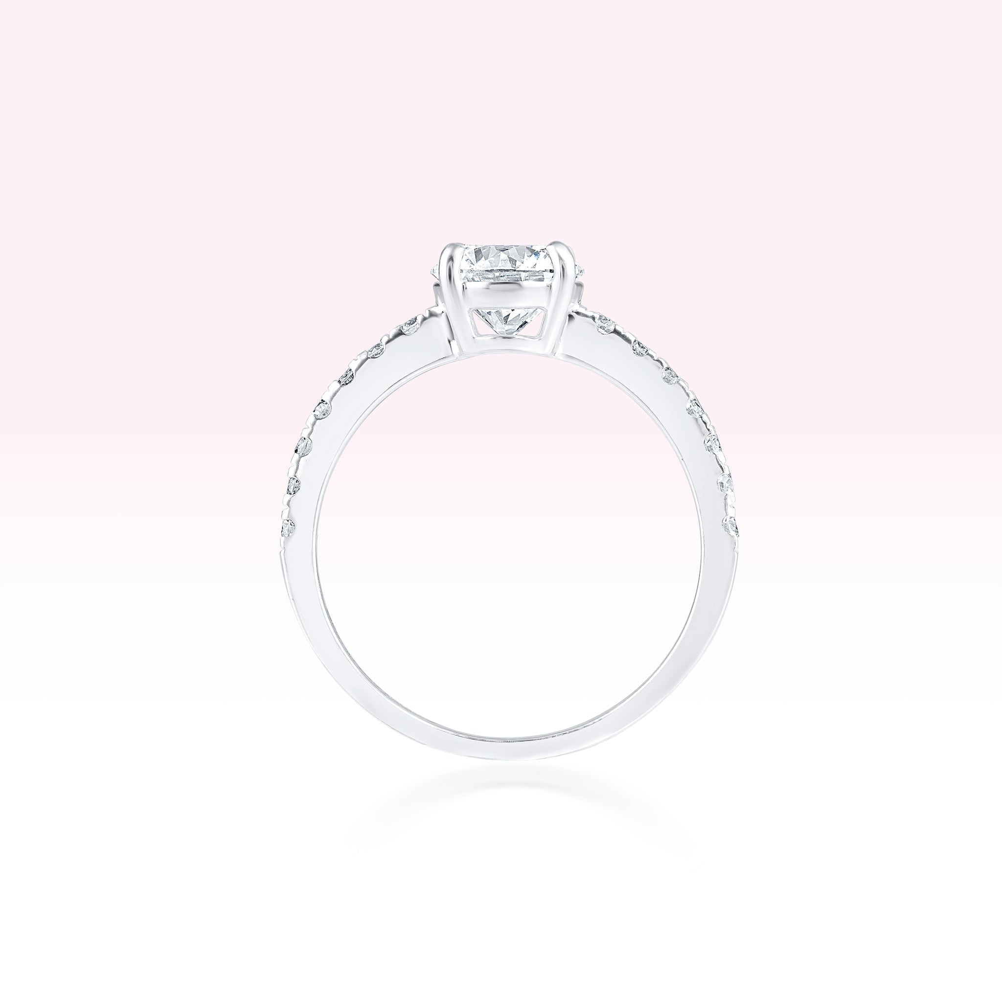 14K White Gold Single Line Diamond Solitaire Ring - Thessia