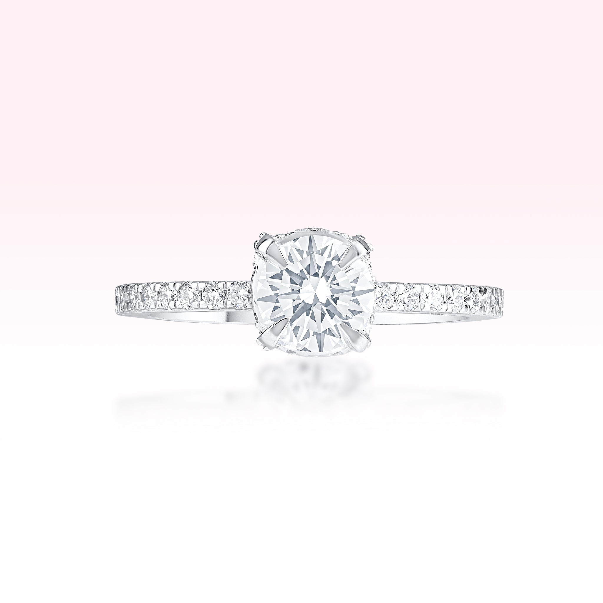 14K White Gold Single Line Diamond Solitaire Ring - Thessia
